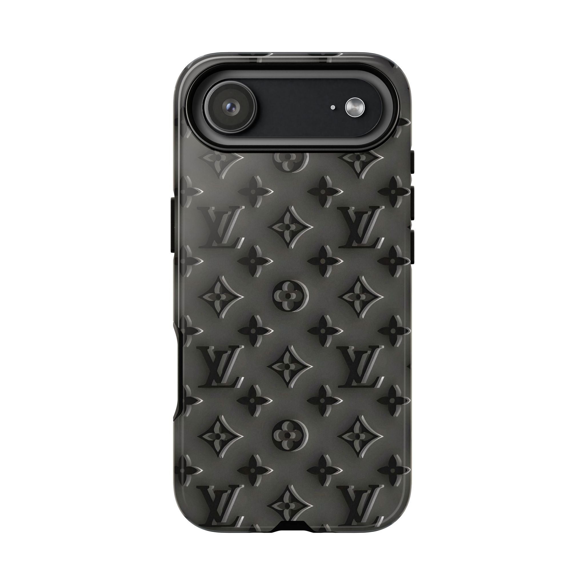 Embossed Luxury Monogram Phone Case — Black Designer-Style Protective Cover