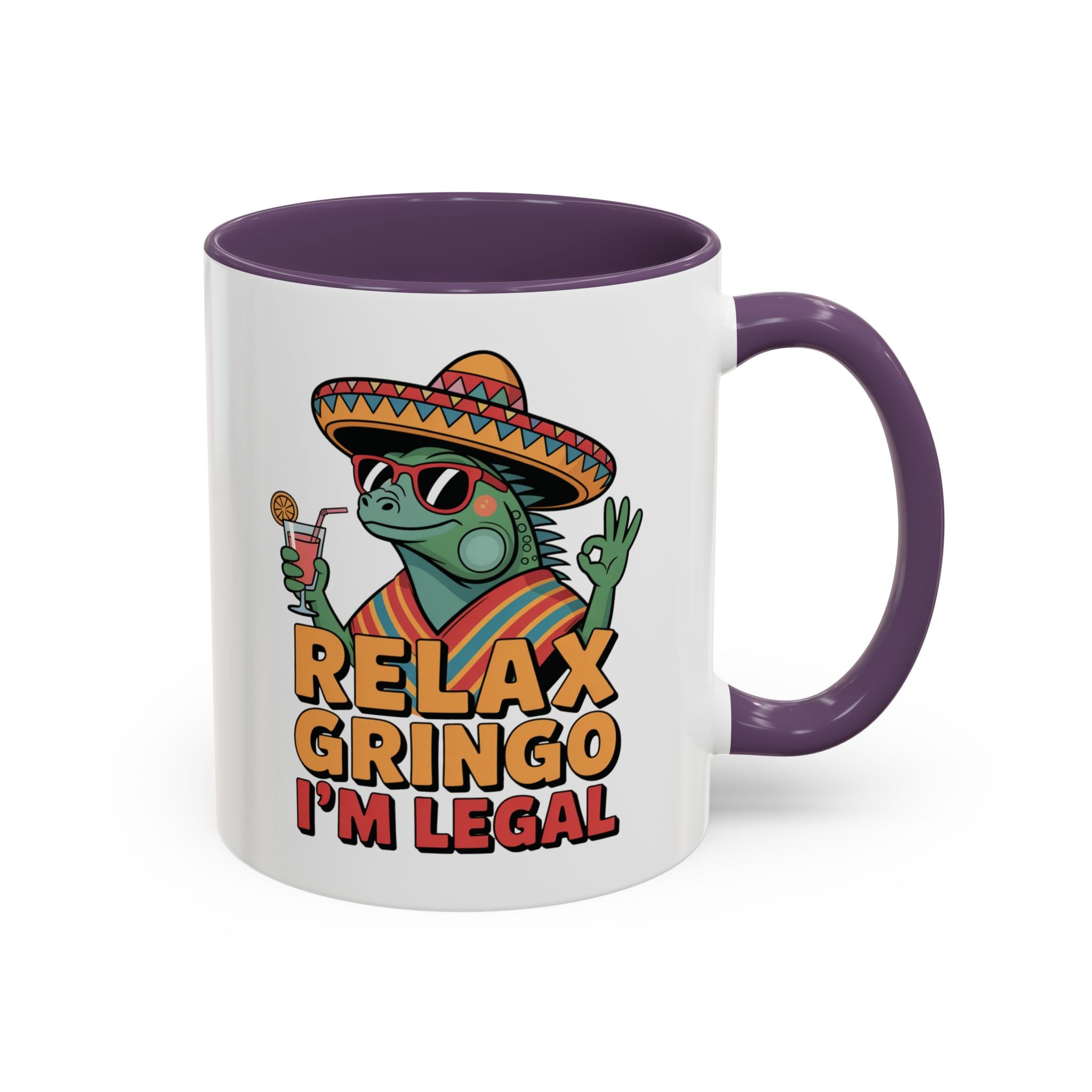 Colorful Funny Coffee Mug, Relax Gringo I'm Legal, Gift for Friends, Office Humor, Unique Drinkware, Party Favor