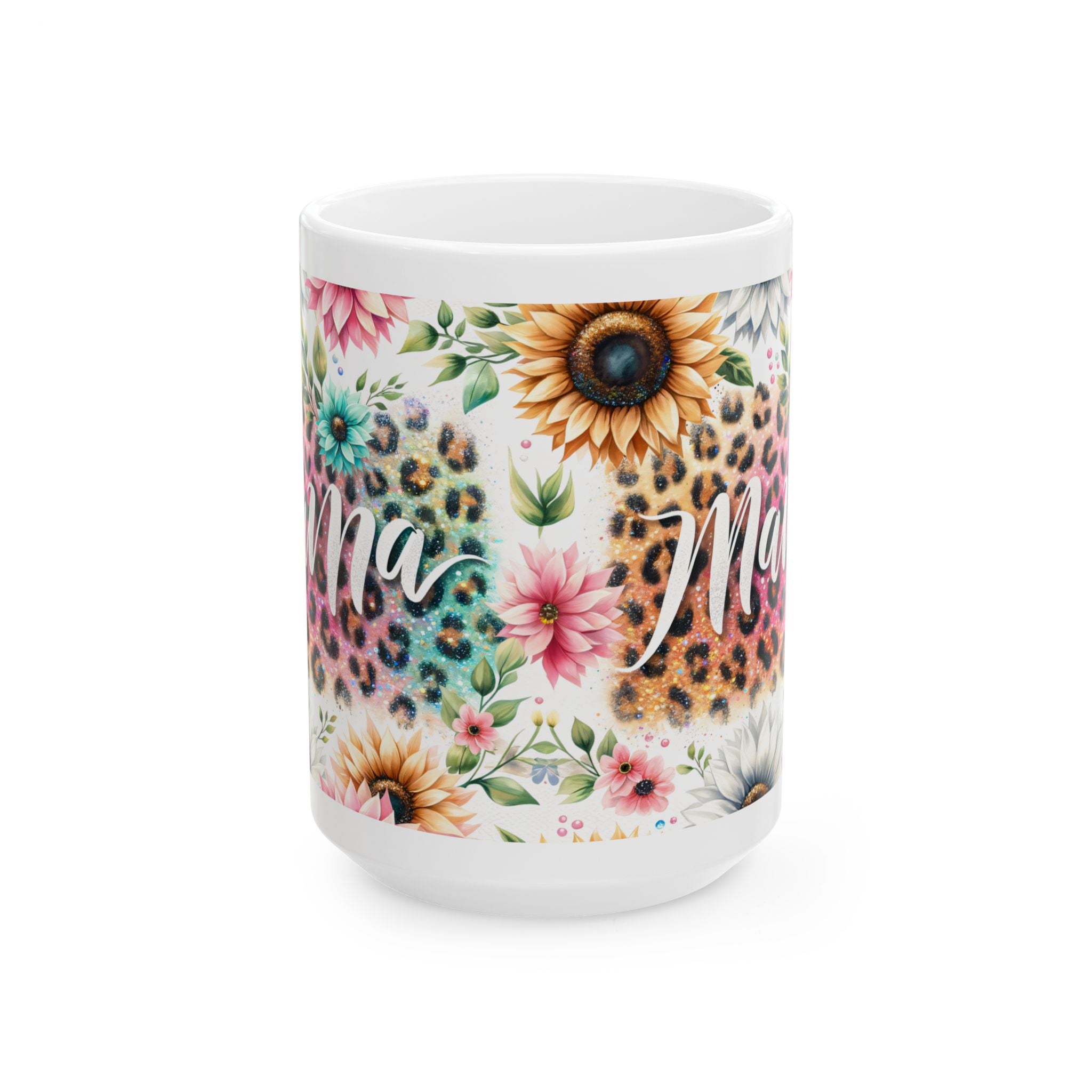 Floral Leopard Print Ceramic Mug, Mother's Day Gift, Coffee Cup, Personalized Mug, Cute Gift for Mom, Animal Print Mug