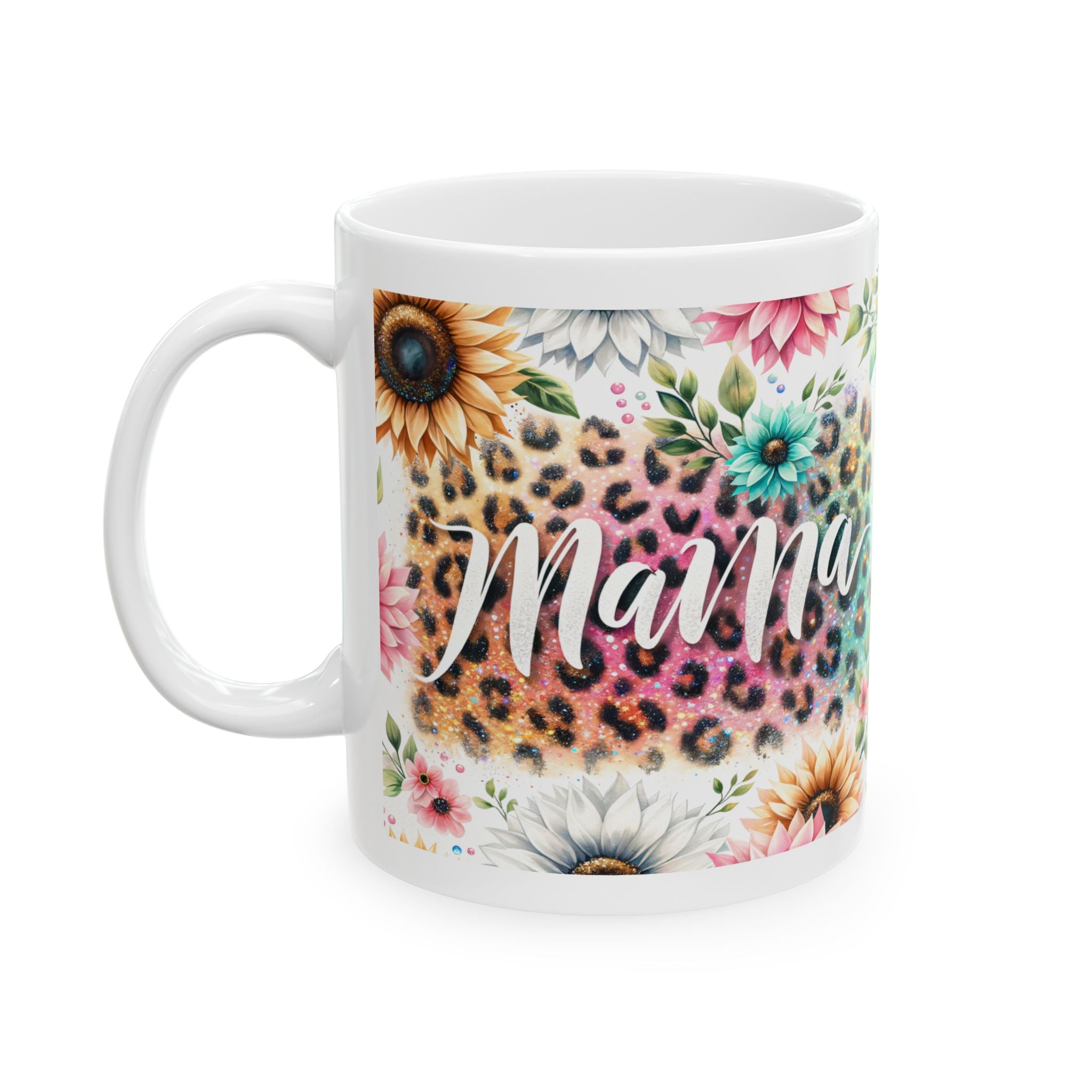 Floral Leopard Print Ceramic Mug, Mother's Day Gift, Coffee Cup, Personalized Mug, Cute Gift for Mom, Animal Print Mug