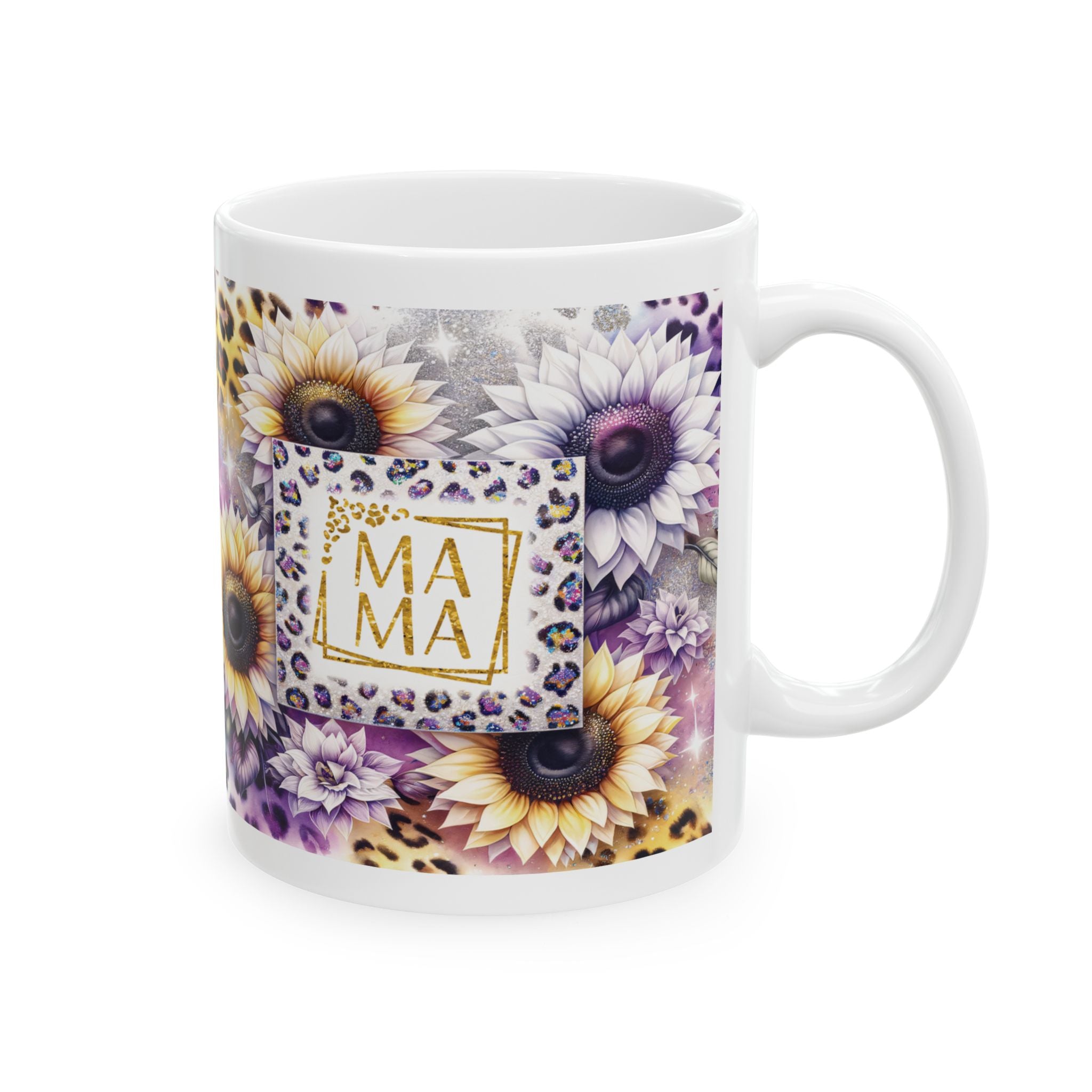Sunflower Leopard Print Ceramic Mug, Unique Gift for Animal Lovers, Colorful Coffee Cup, Birthday, Home Decor, Floral Drinkware