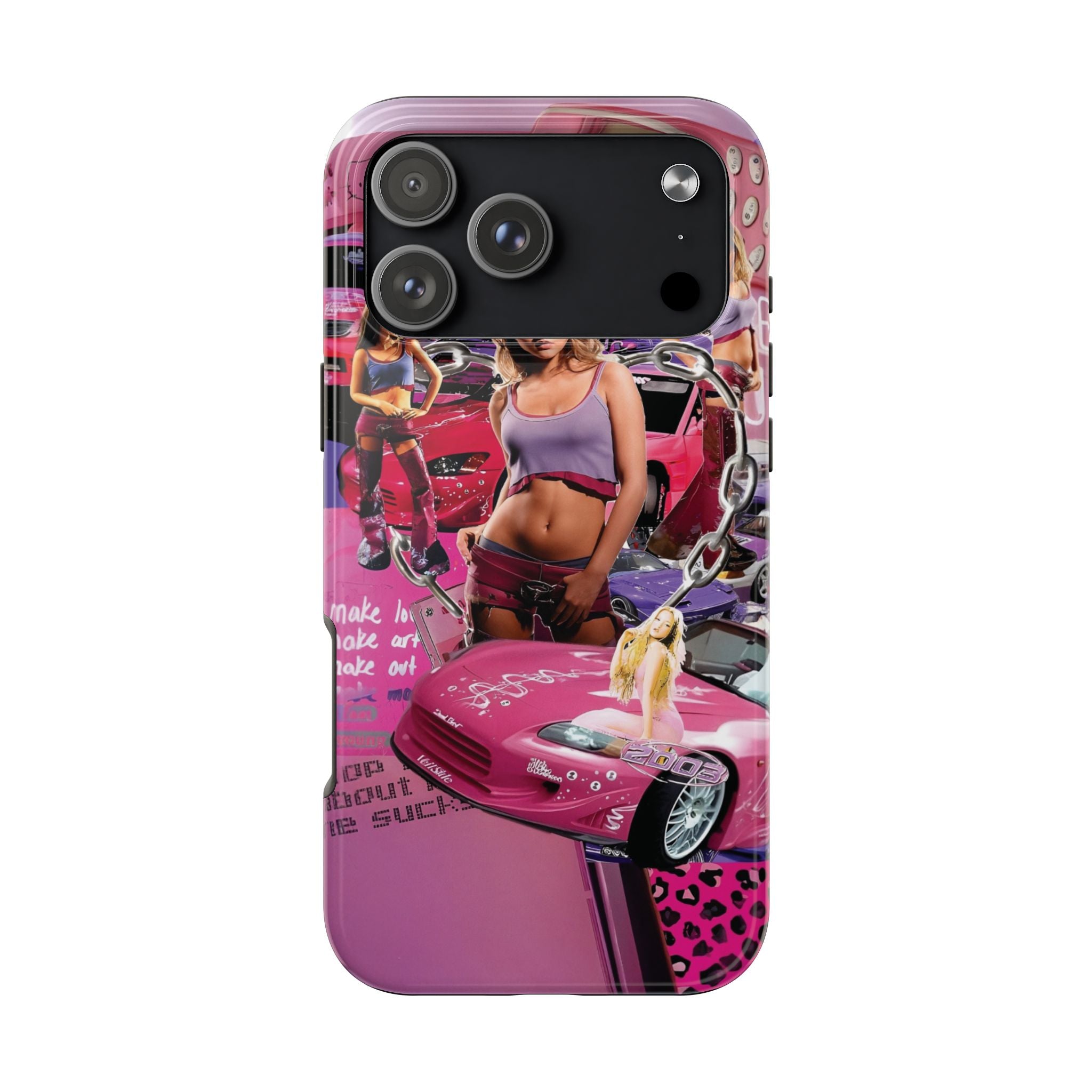 Vibrant Retro Tough Phone Case - Pink Car Aesthetic