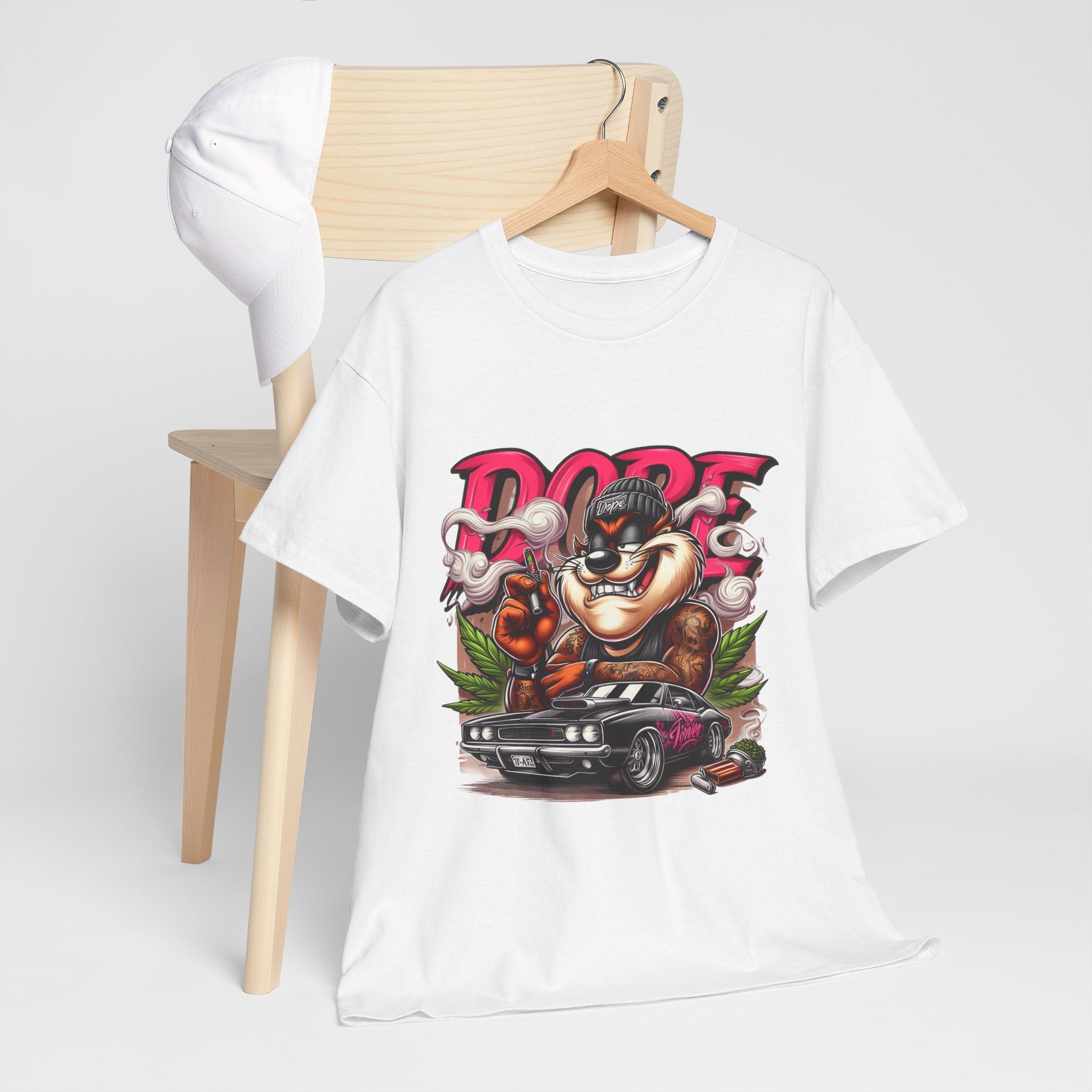 Dope Cartoon Unisex Heavy Cotton Tee, Streetwear Top, Graphic Tee, Car Lover Gift, Stylish Casual Wear, Unique Art Apparel