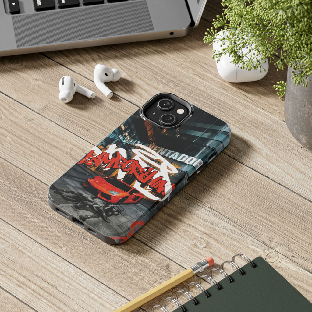 Urban Graffiti Tough Phone Case - Red Lamborghini Design