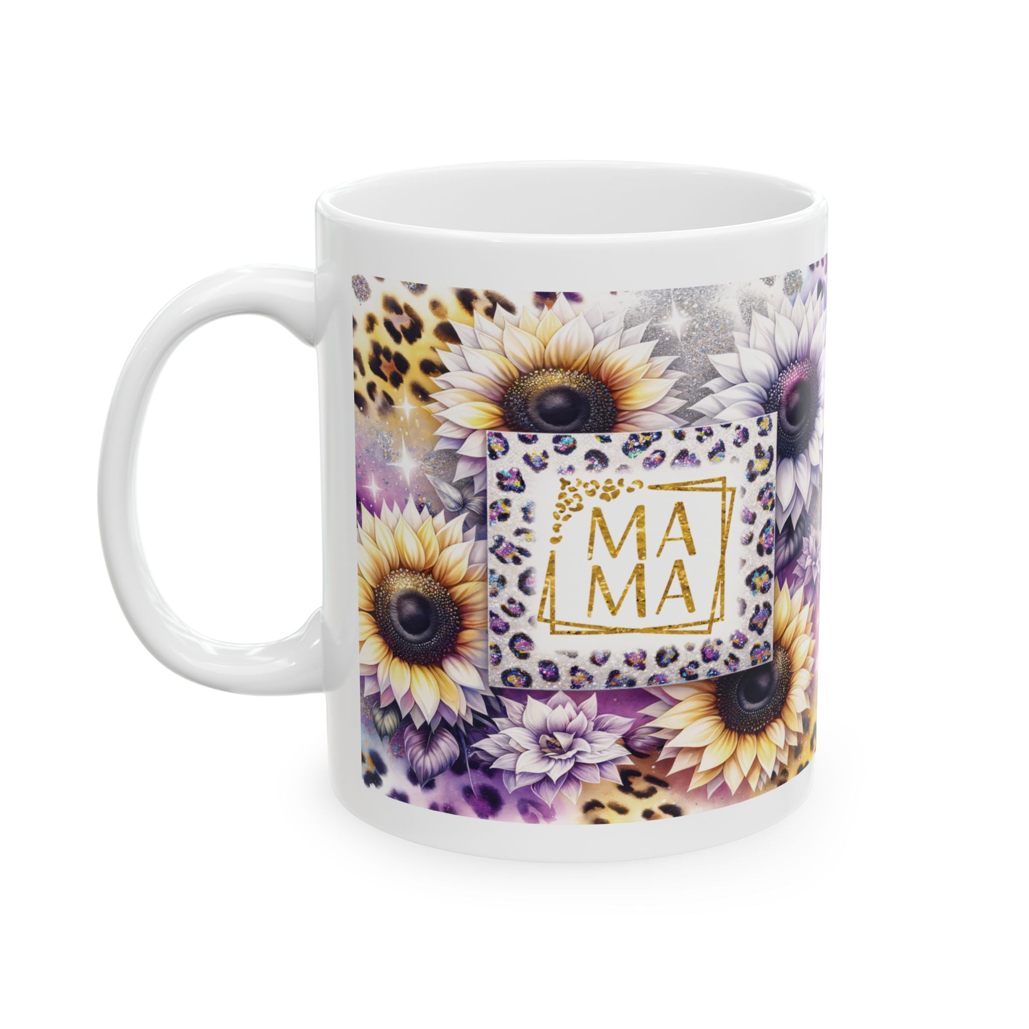 Sunflower Leopard Print Ceramic Mug, Unique Gift for Animal Lovers, Colorful Coffee Cup, Birthday, Home Decor, Floral Drinkware