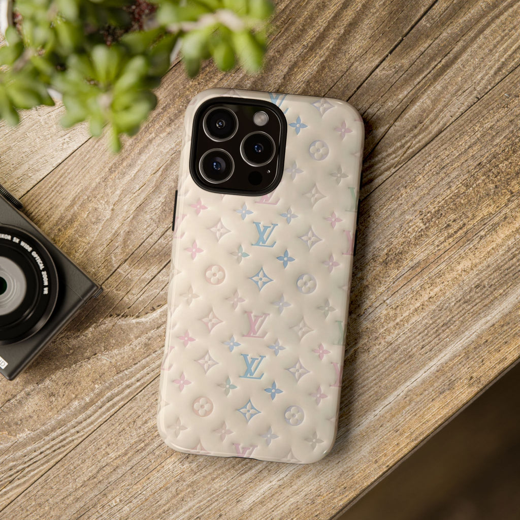 Pastel Quilted Monogram Phone Case — LV-Inspired Tough Protective Cover