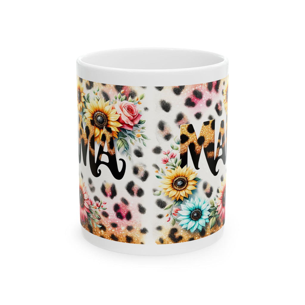 Floral Leopard Print Mug for Moms, Birthday Gift, Coffee Cup, Unique Ceramic Drinkware, Cute Animal Print