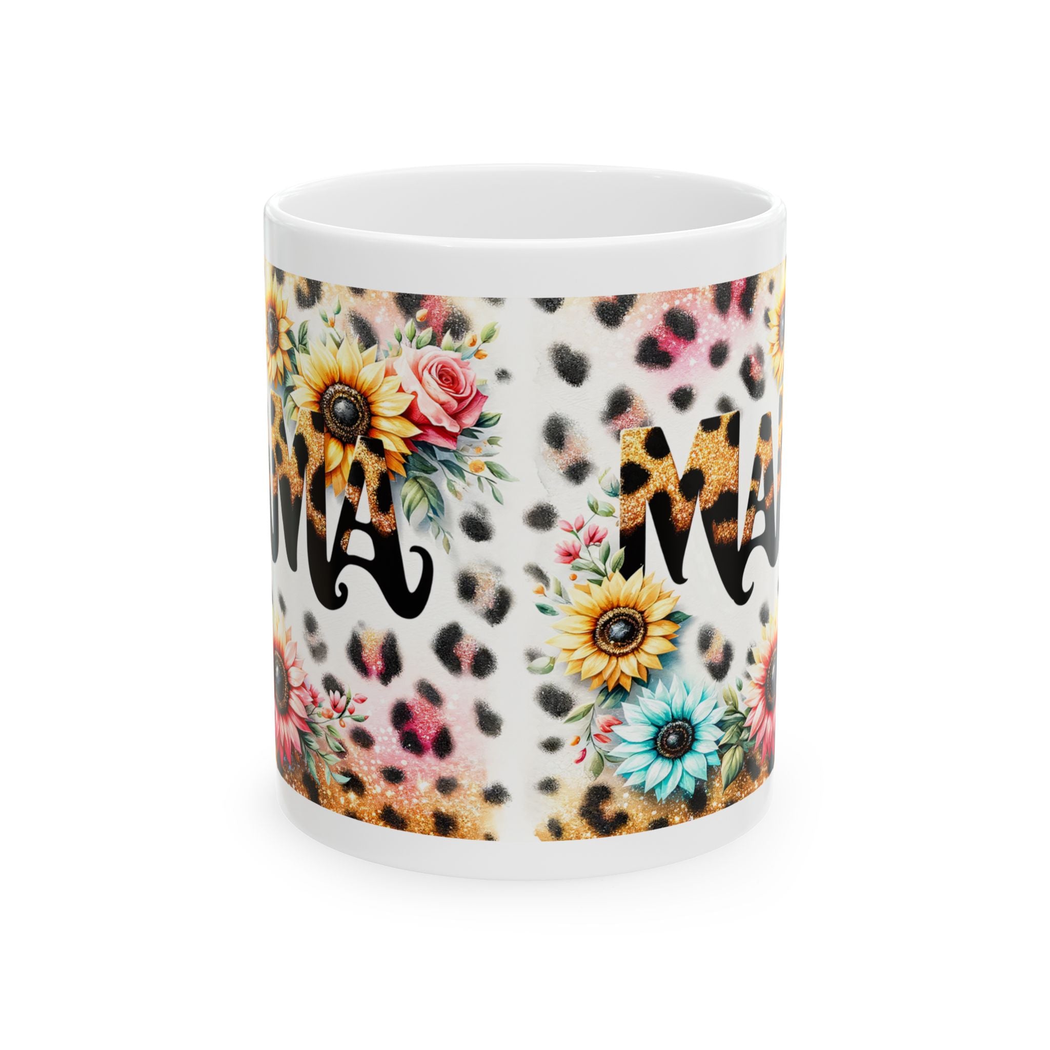 Floral Leopard Print Mug for Moms, Birthday Gift, Coffee Cup, Unique Ceramic Drinkware, Cute Animal Print