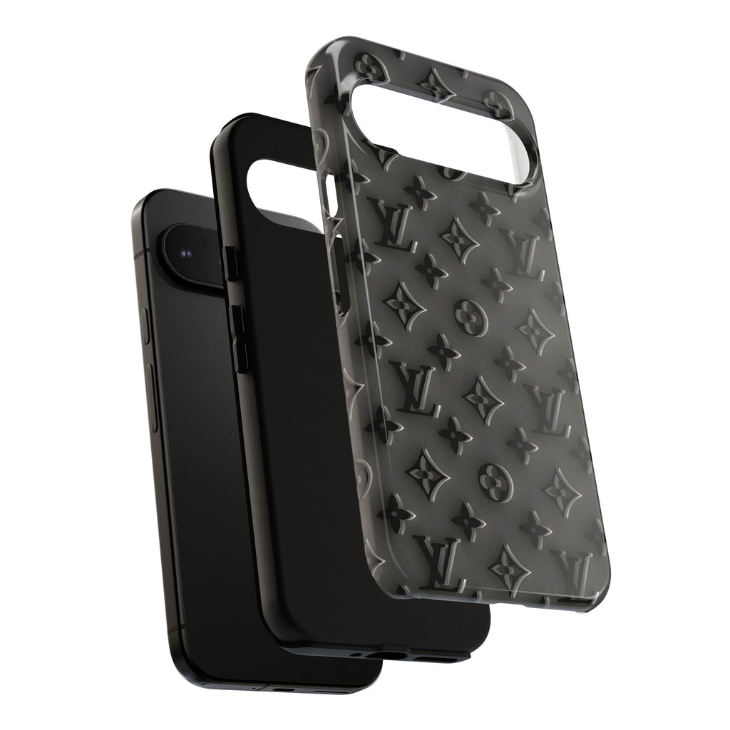 Embossed Luxury Monogram Phone Case — Black Designer-Style Protective Cover