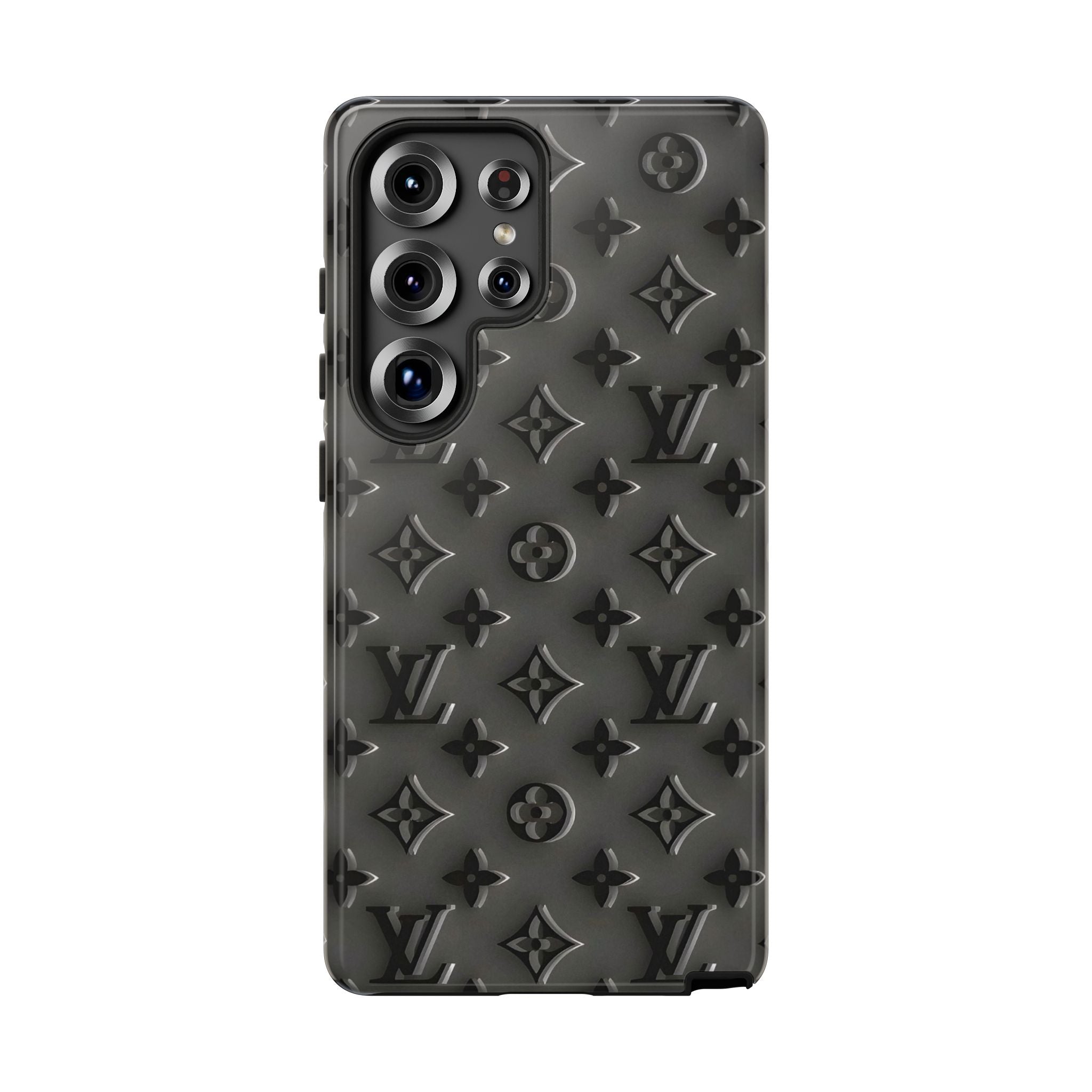 Embossed Luxury Monogram Phone Case — Black Designer-Style Protective Cover