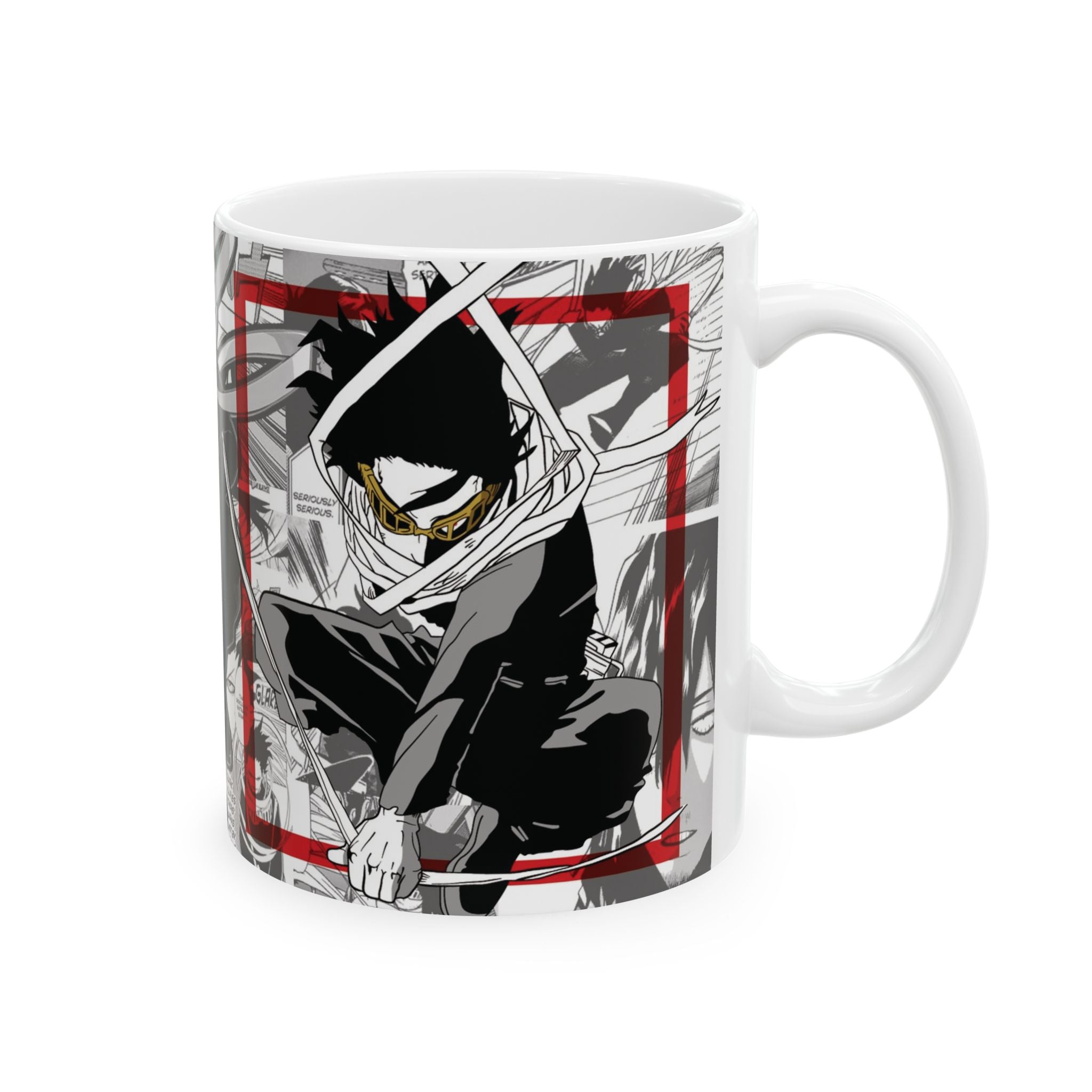 Anime Manga Collage Ceramic Mug (11oz/15oz) — Bold Black, Red & Yellow Character Design