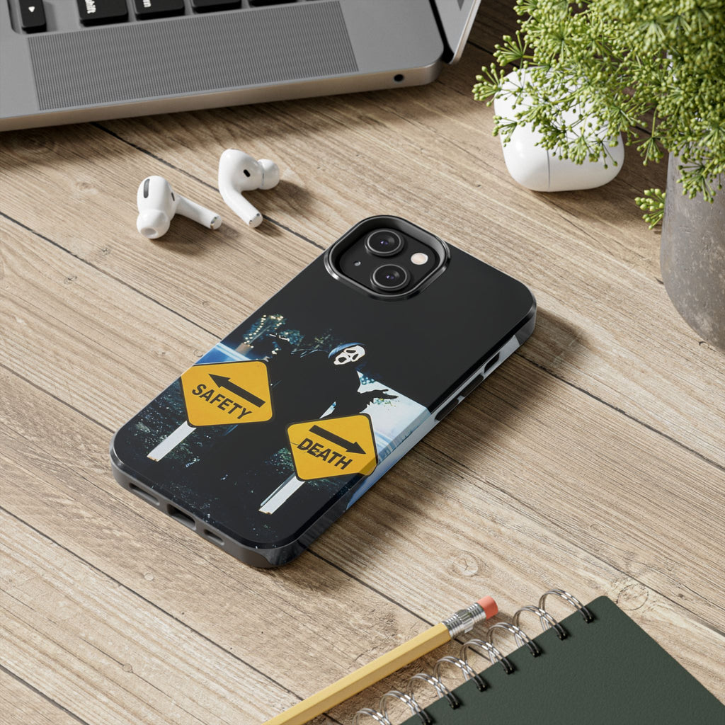 Spooky Phone Cases with Safety and Death Design, Halloween Gift, Horror Movie Merch, Unique Phone Accessories, Fun and Functional
