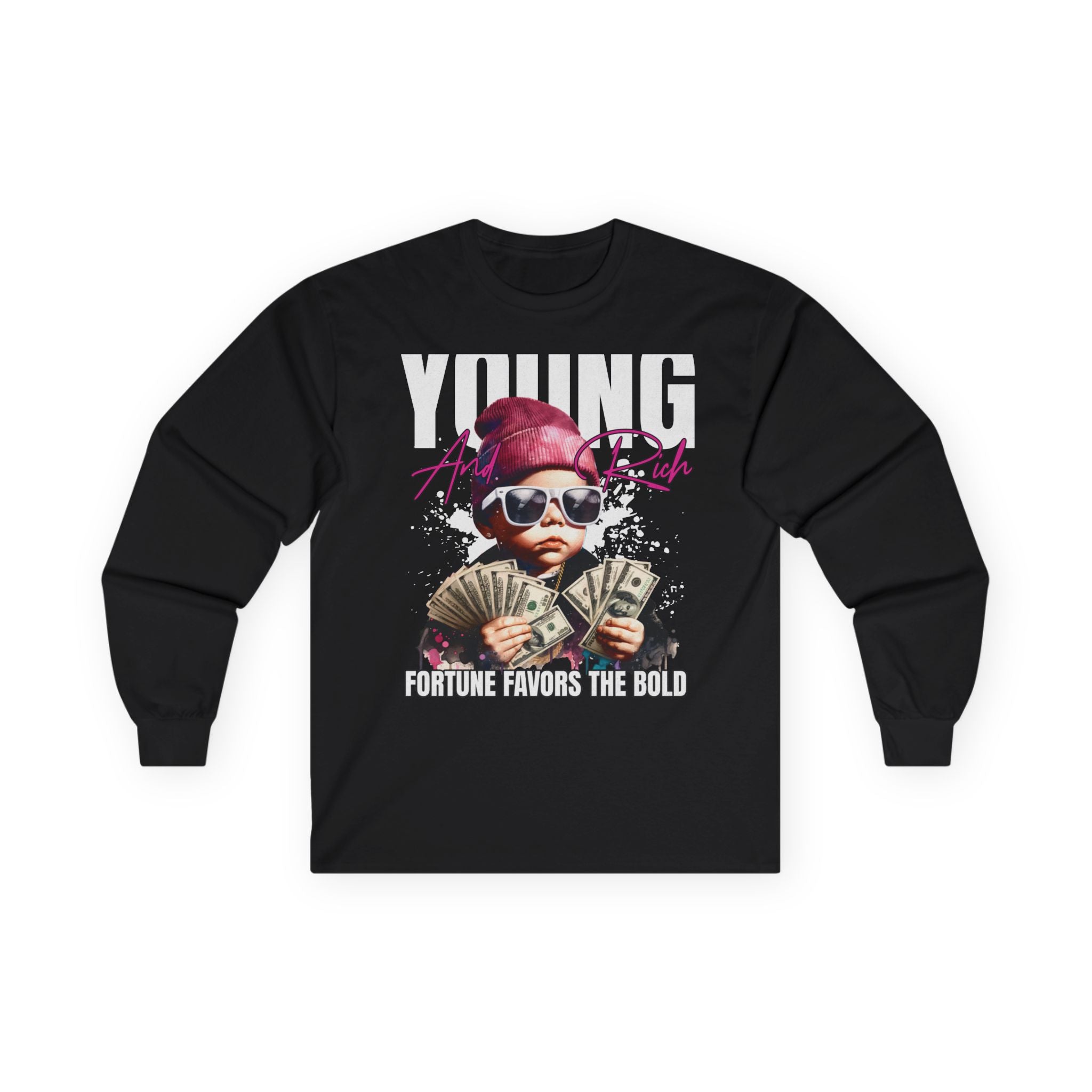 Bold Young Fortune Long Sleeve Tee - Motivational Shirt, Gift for Teens, Streetwear, Graphic Tee, Bold Statement Clothing