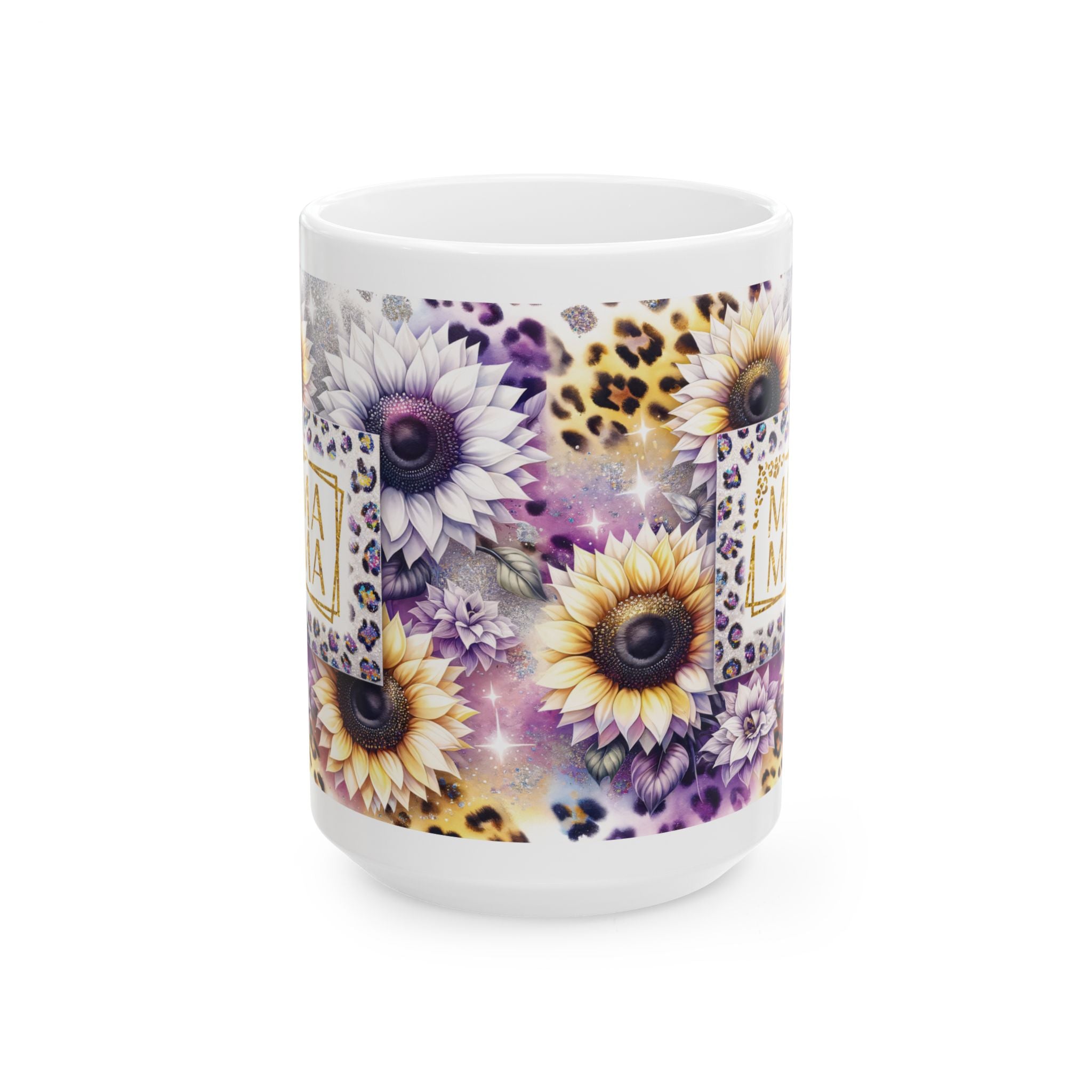 Sunflower Leopard Print Ceramic Mug, Unique Gift for Animal Lovers, Colorful Coffee Cup, Birthday, Home Decor, Floral Drinkware
