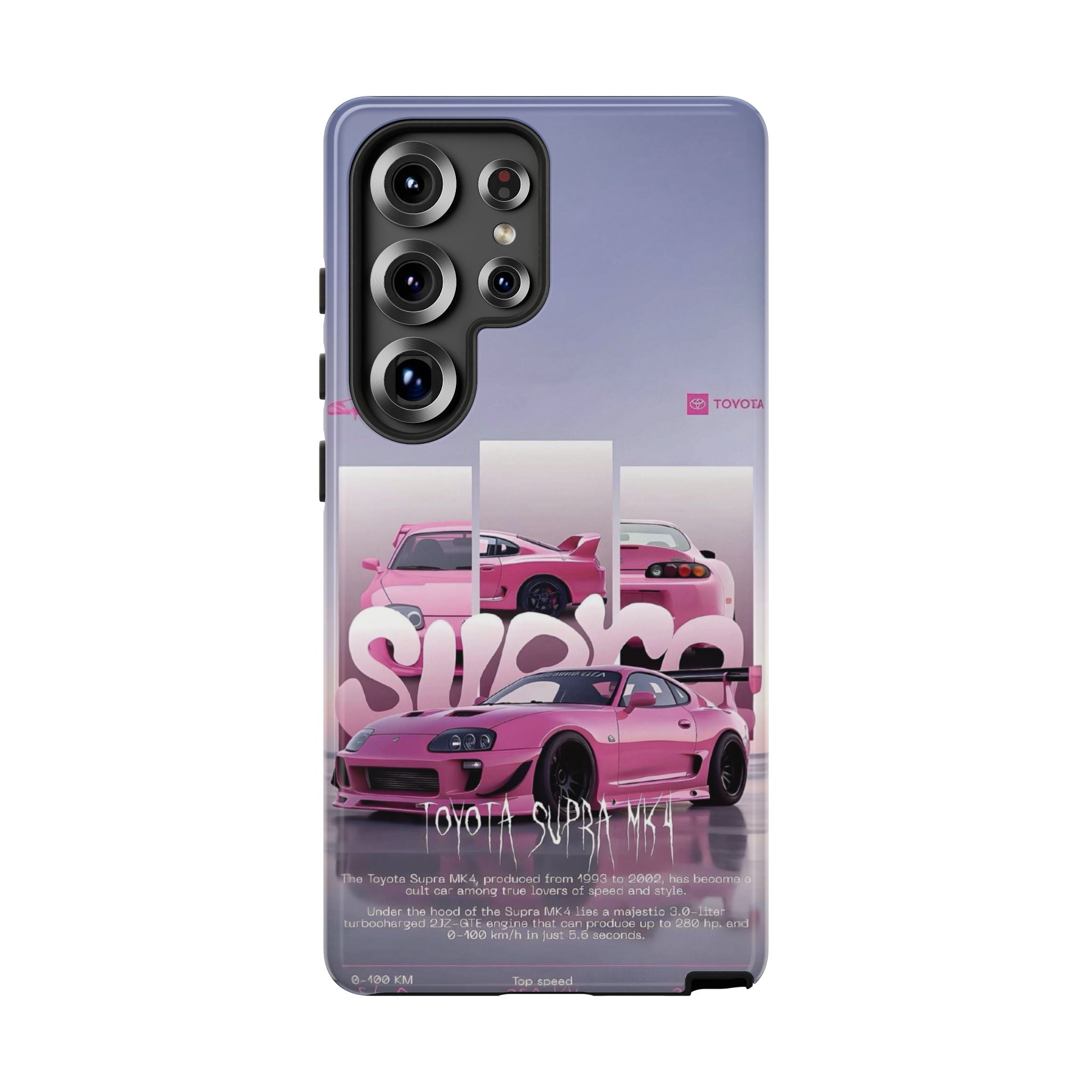 Pink Toyota Supra Phone Case — Retro Car Graffiti Design