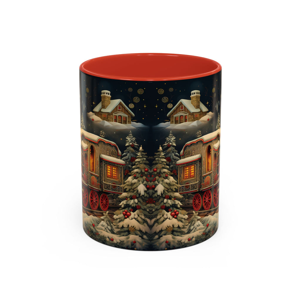 Christmas Train Accent Coffee Mug – Festive Snowy Village Holiday Design (11/15oz)