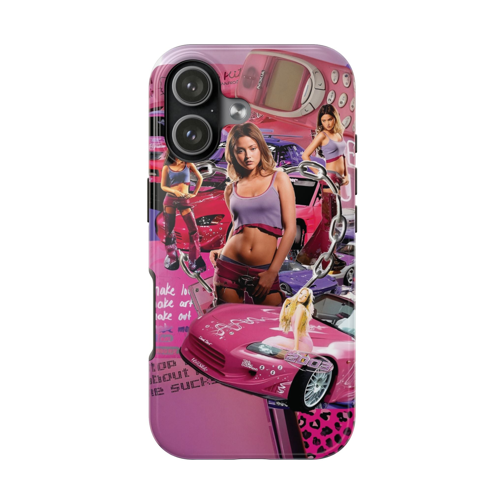 Vibrant Retro Tough Phone Case - Pink Car Aesthetic