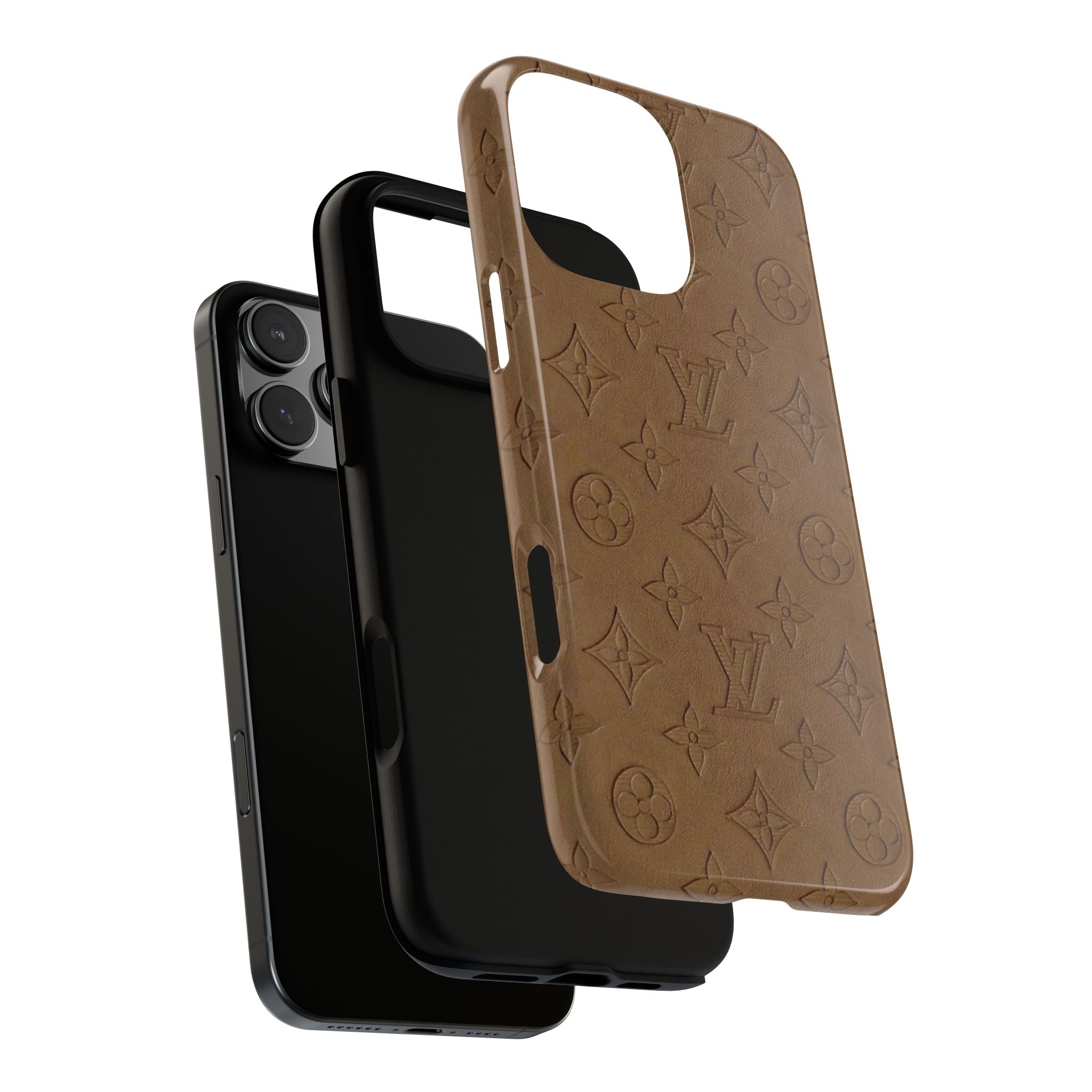 Luxury Monogram Tough Phone Case — Brown Embossed Leather Pattern