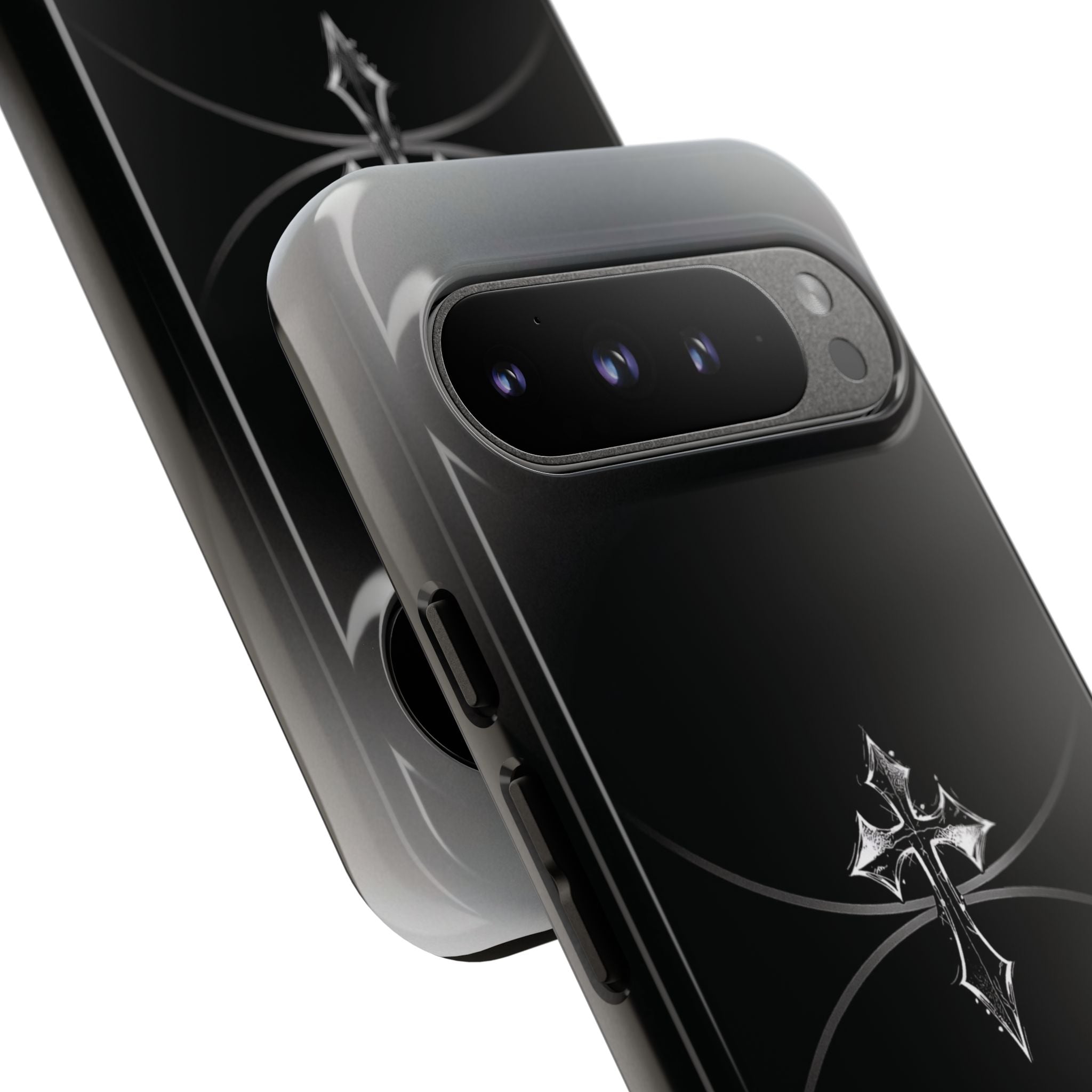 Cross Emblem Tough Phone Case — Rugged Black Protective Cover