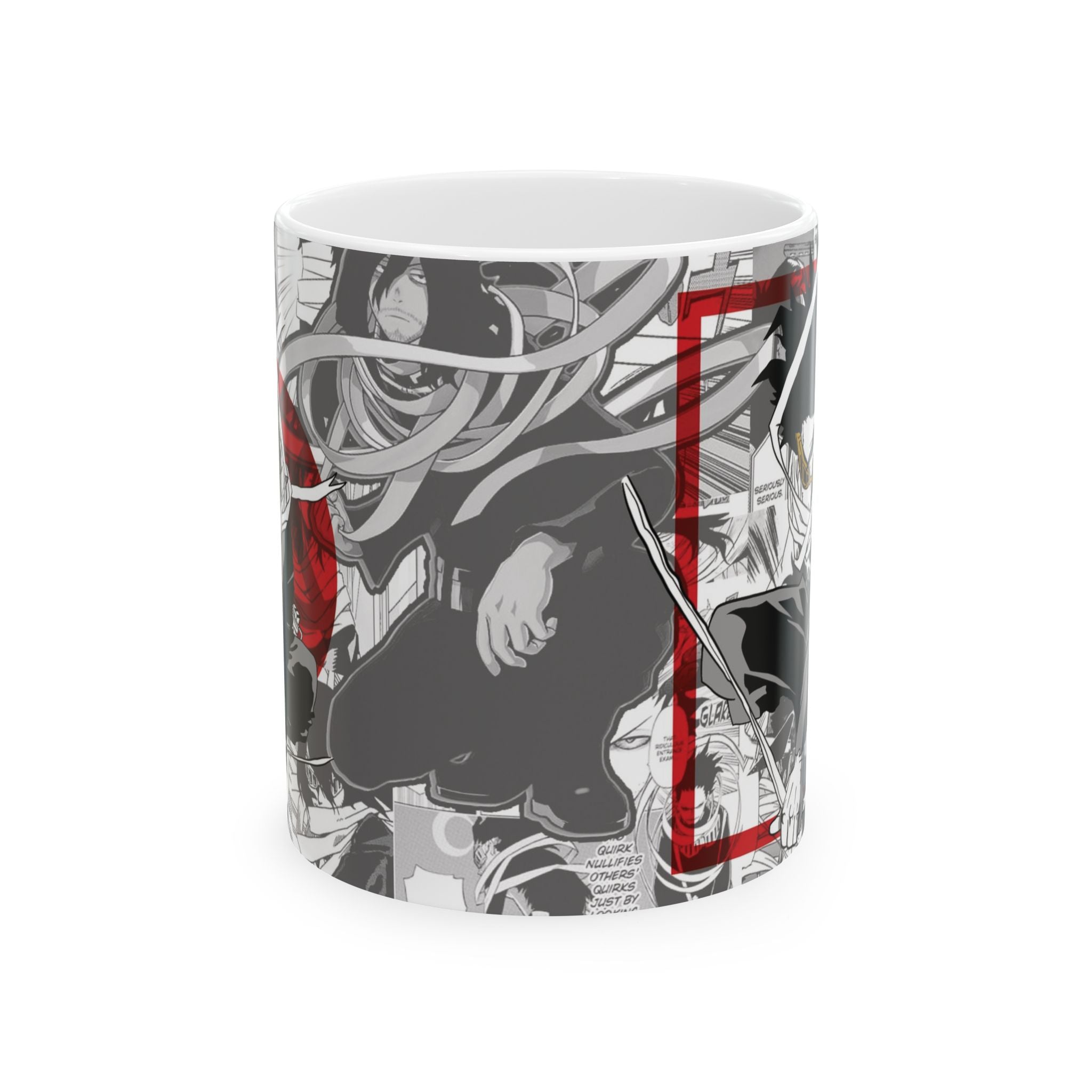 Anime Manga Collage Ceramic Mug (11oz/15oz) — Bold Black, Red & Yellow Character Design