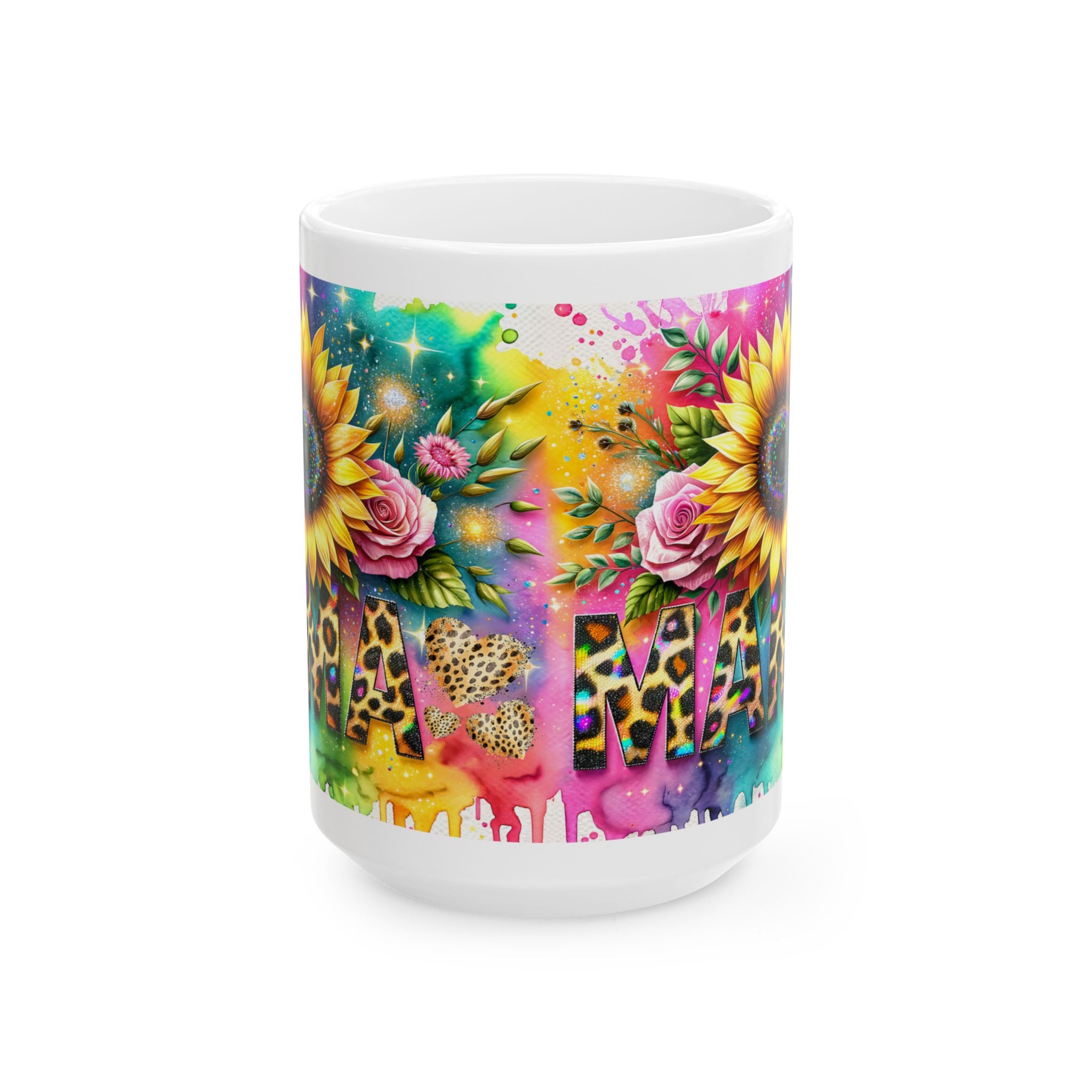 Vibrant Floral Leopard Print Mug | Colorful Coffee Cup for Mom | Cute Gift for Mother's Day, Birthdays, or Any Occasion