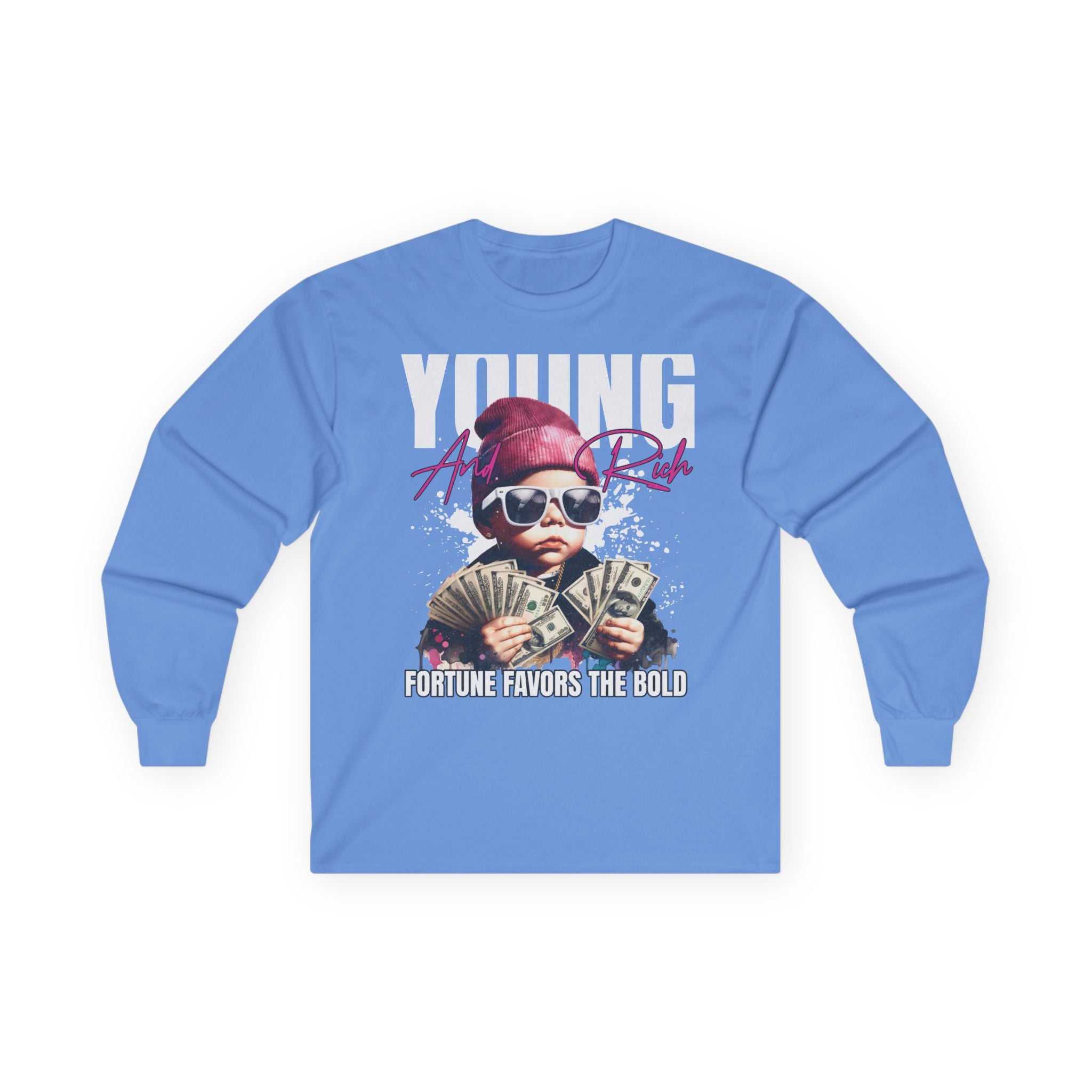 Bold Young Fortune Long Sleeve Tee - Motivational Shirt, Gift for Teens, Streetwear, Graphic Tee, Bold Statement Clothing