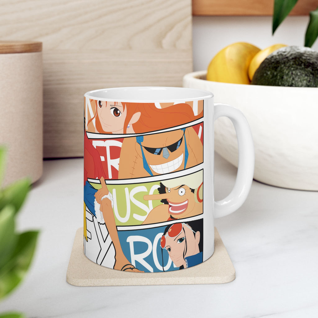 Anime Character Collage Ceramic Mug (11oz, 15oz) — Luffy Crew Design