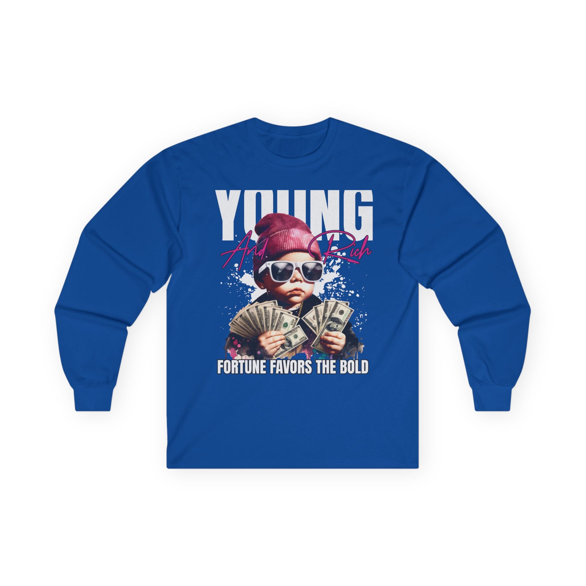 Bold Young Fortune Long Sleeve Tee - Motivational Shirt, Gift for Teens, Streetwear, Graphic Tee, Bold Statement Clothing