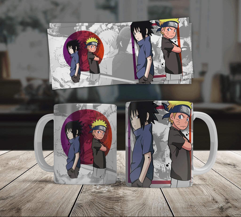Anime Naruto & Sasuke Mug — Character Collage Ceramic Coffee Cup (11oz/15oz)
