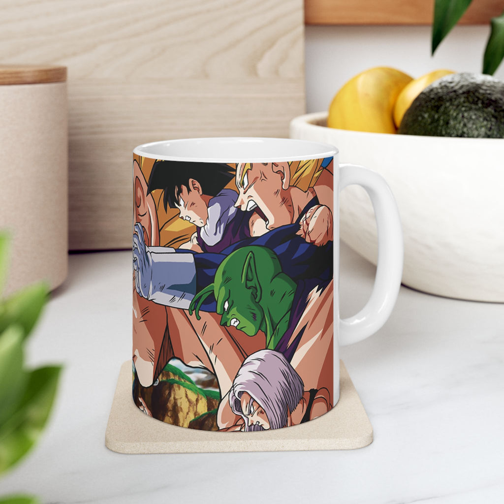 Anime Battle Ceramic Mug (11oz/15oz) — Superpowered Fighter Scene Wrap