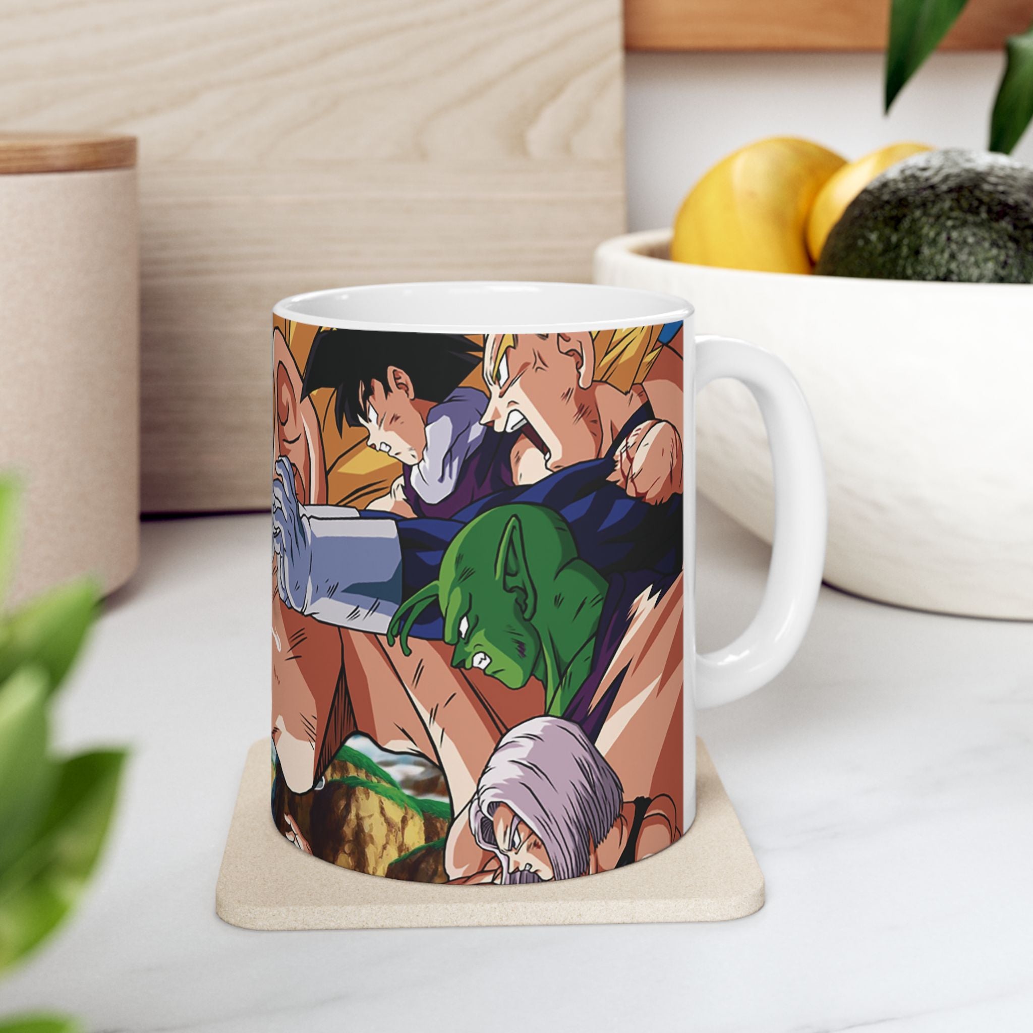 Anime Battle Ceramic Mug (11oz/15oz) — Superpowered Fighter Scene Wrap