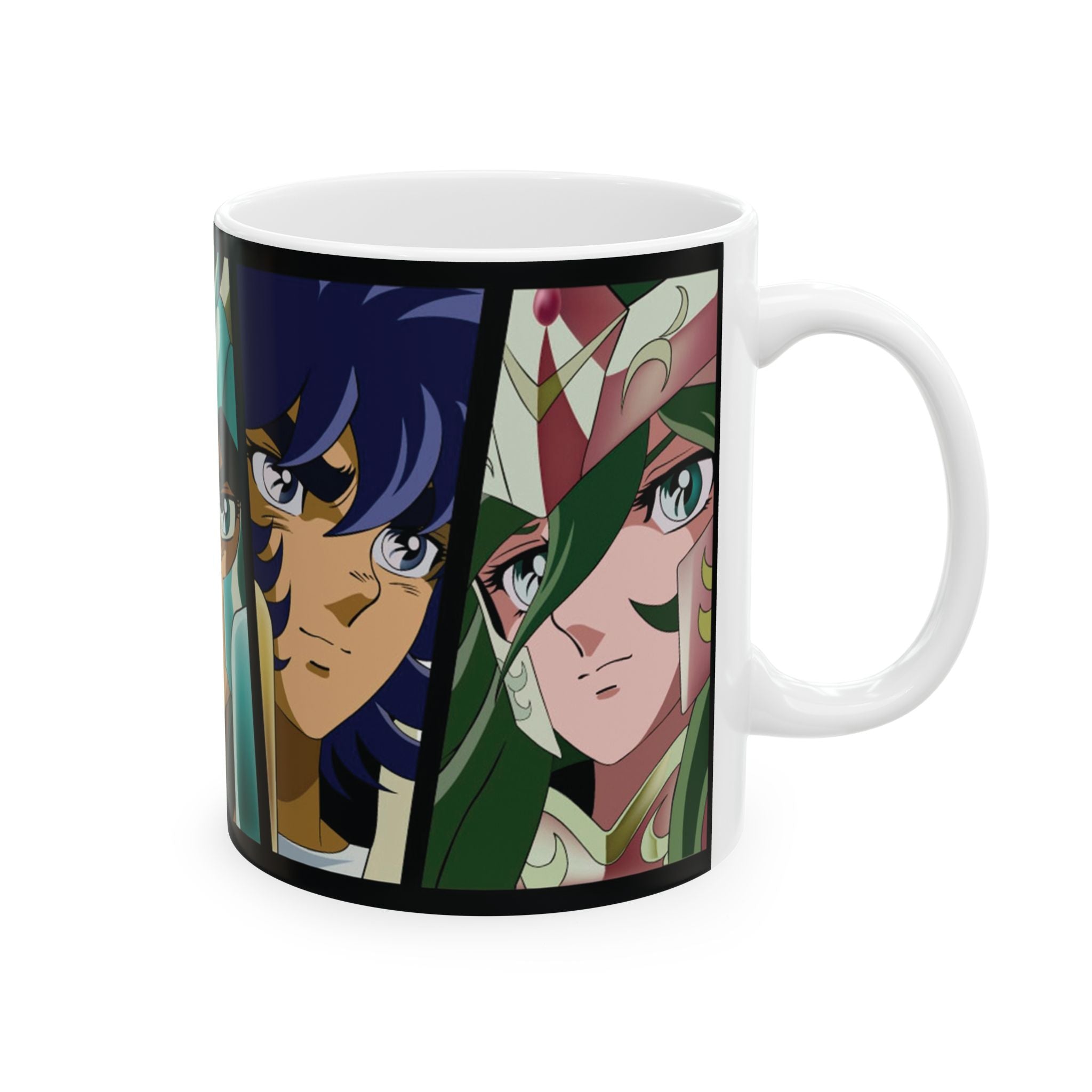 Anime Character Montage Mug — Saint Seiya Inspired Ceramic Coffee Cup (11oz, 15oz)