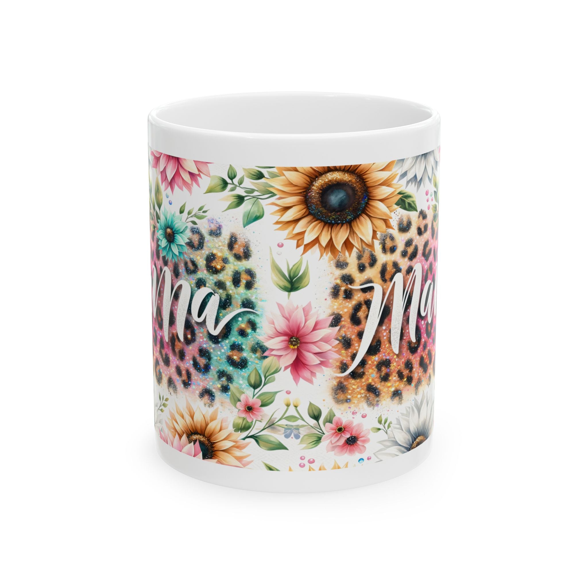 Floral Leopard Print Ceramic Mug, Mother's Day Gift, Coffee Cup, Personalized Mug, Cute Gift for Mom, Animal Print Mug
