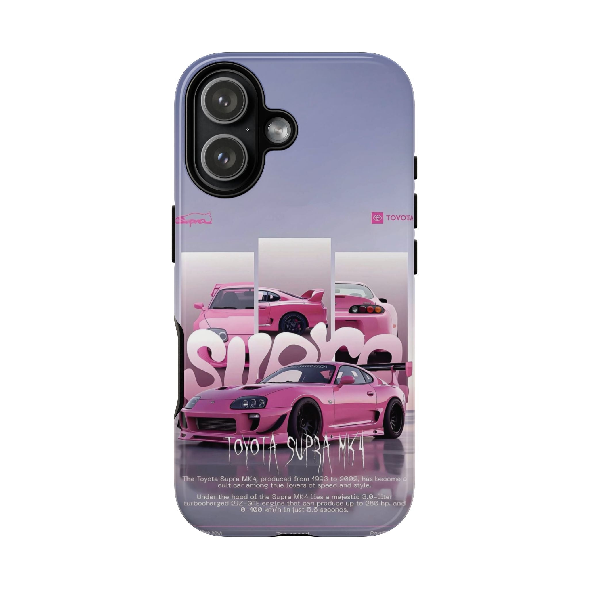 Pink Toyota Supra Phone Case — Retro Car Graffiti Design