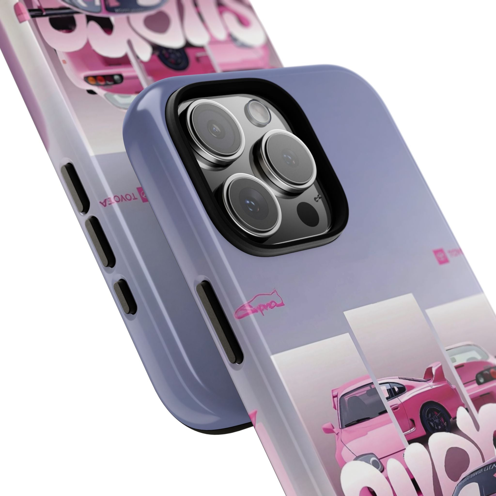 Pink Toyota Supra Phone Case — Retro Car Graffiti Design
