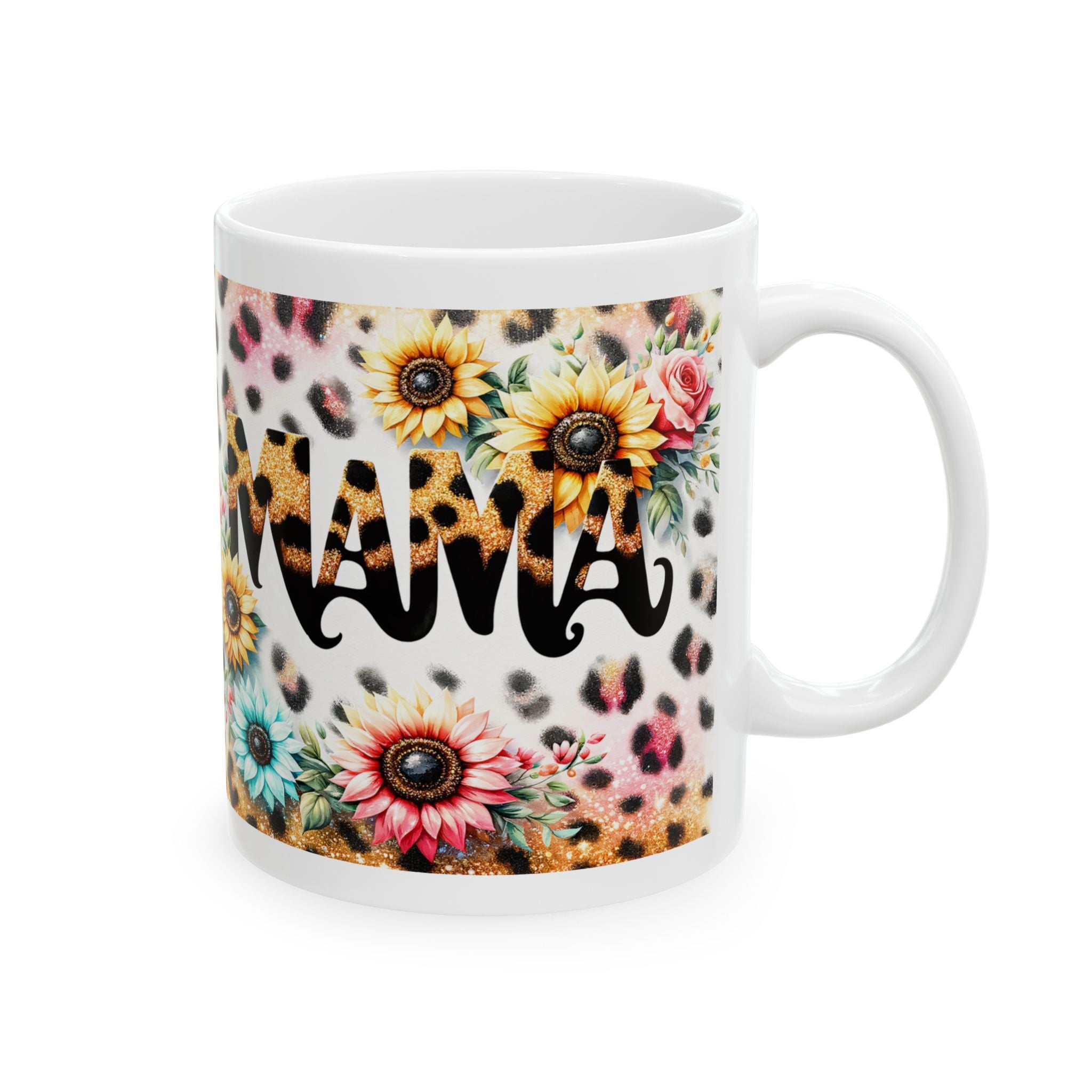 Floral Leopard Print Mug for Moms, Birthday Gift, Coffee Cup, Unique Ceramic Drinkware, Cute Animal Print