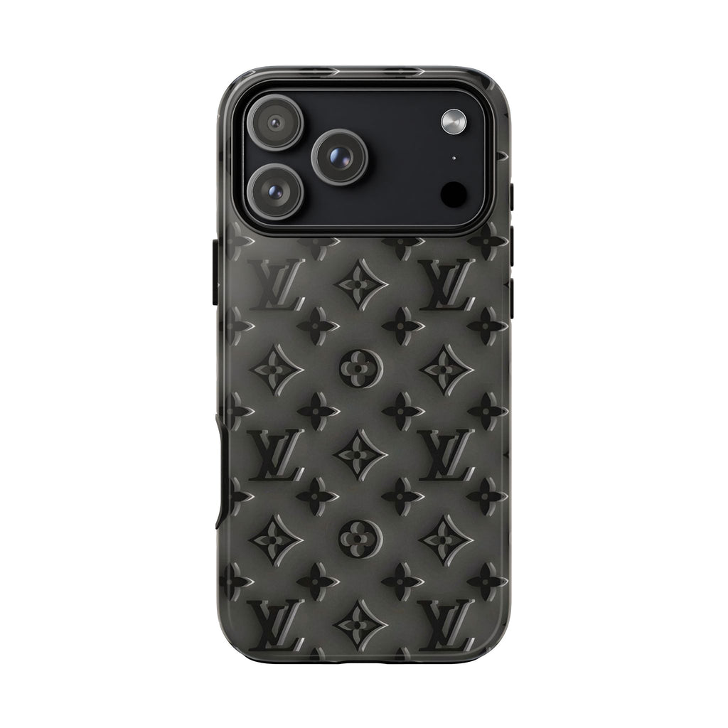 Embossed Luxury Monogram Phone Case — Black Designer-Style Protective Cover