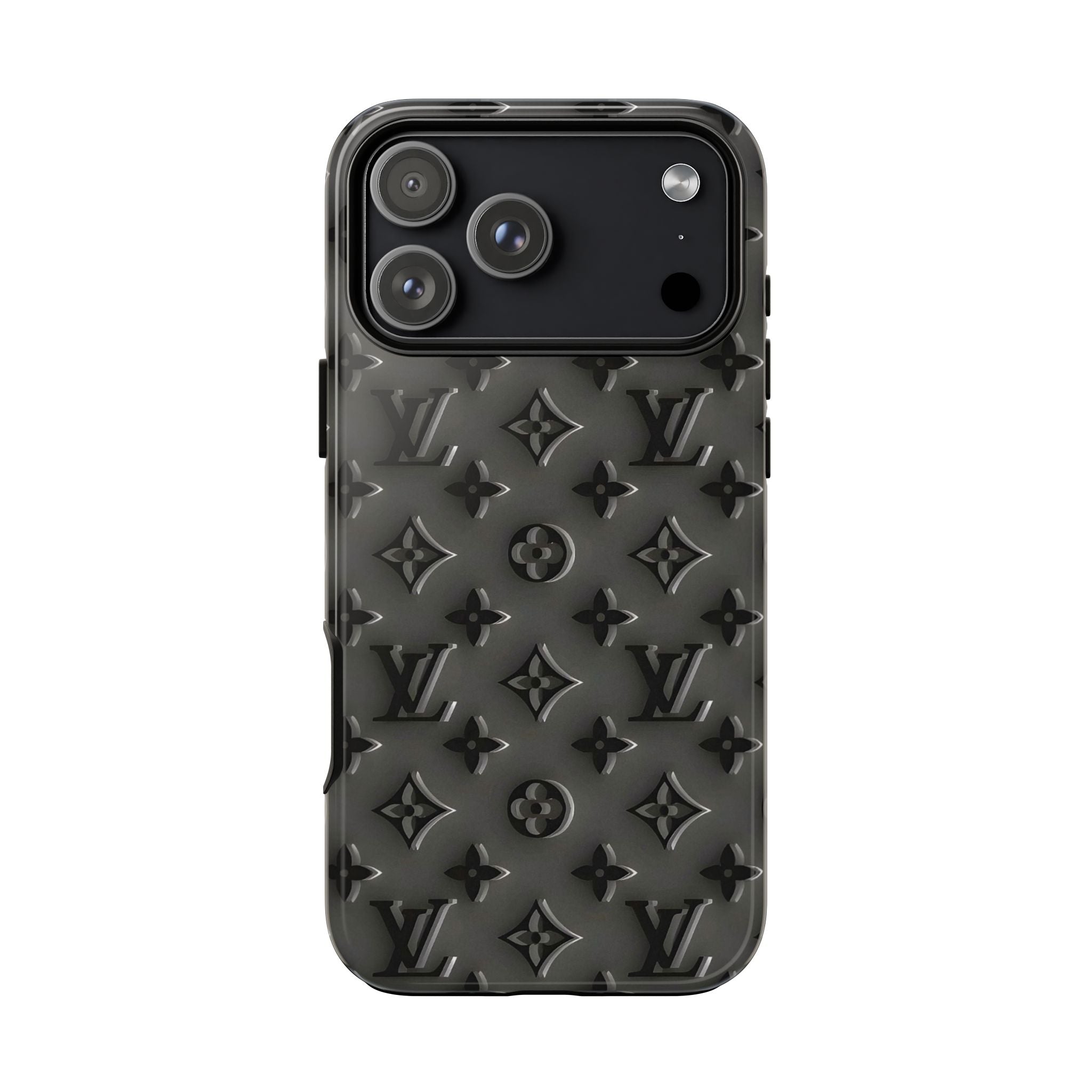 Embossed Luxury Monogram Phone Case — Black Designer-Style Protective Cover