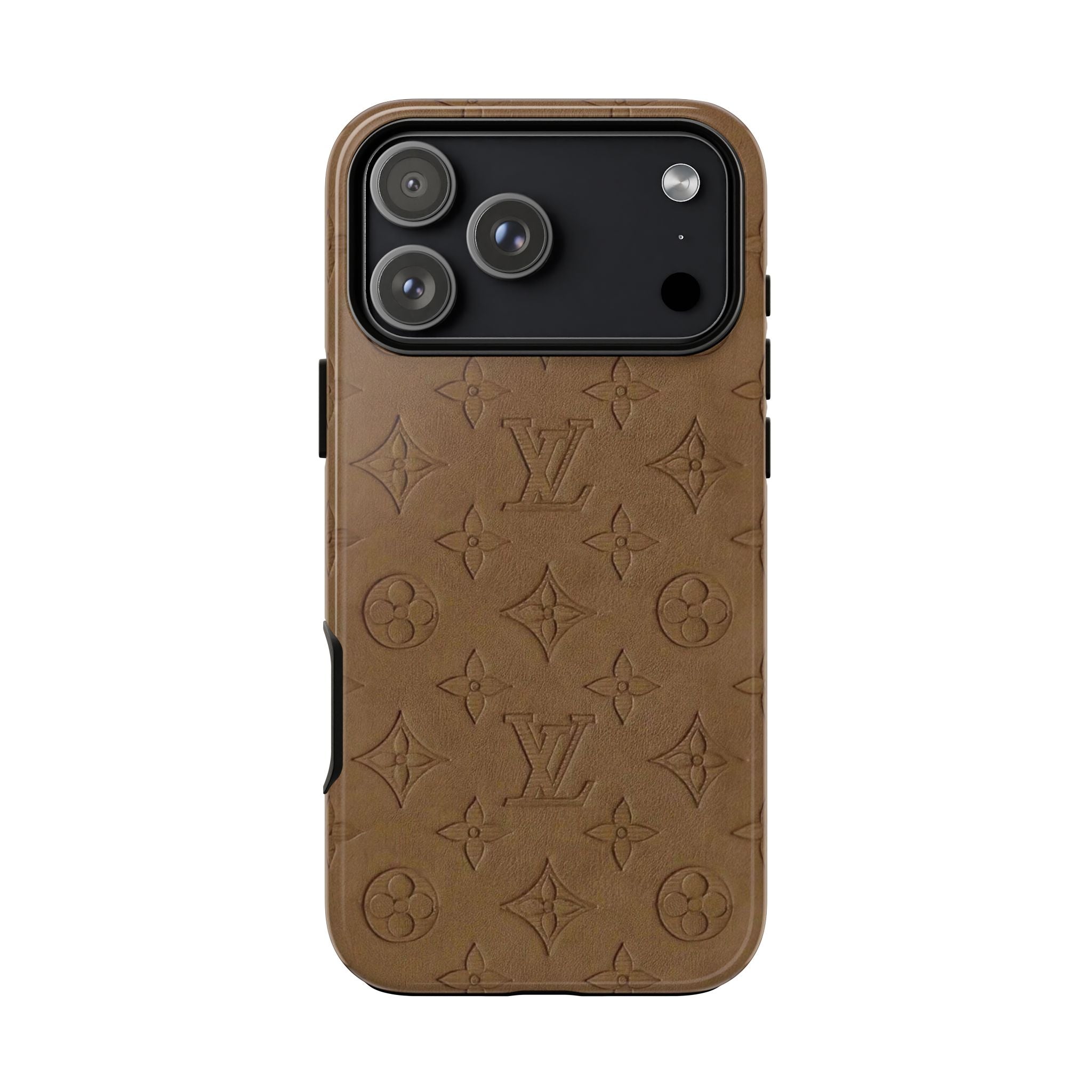 Luxury Monogram Tough Phone Case — Brown Embossed Leather Pattern
