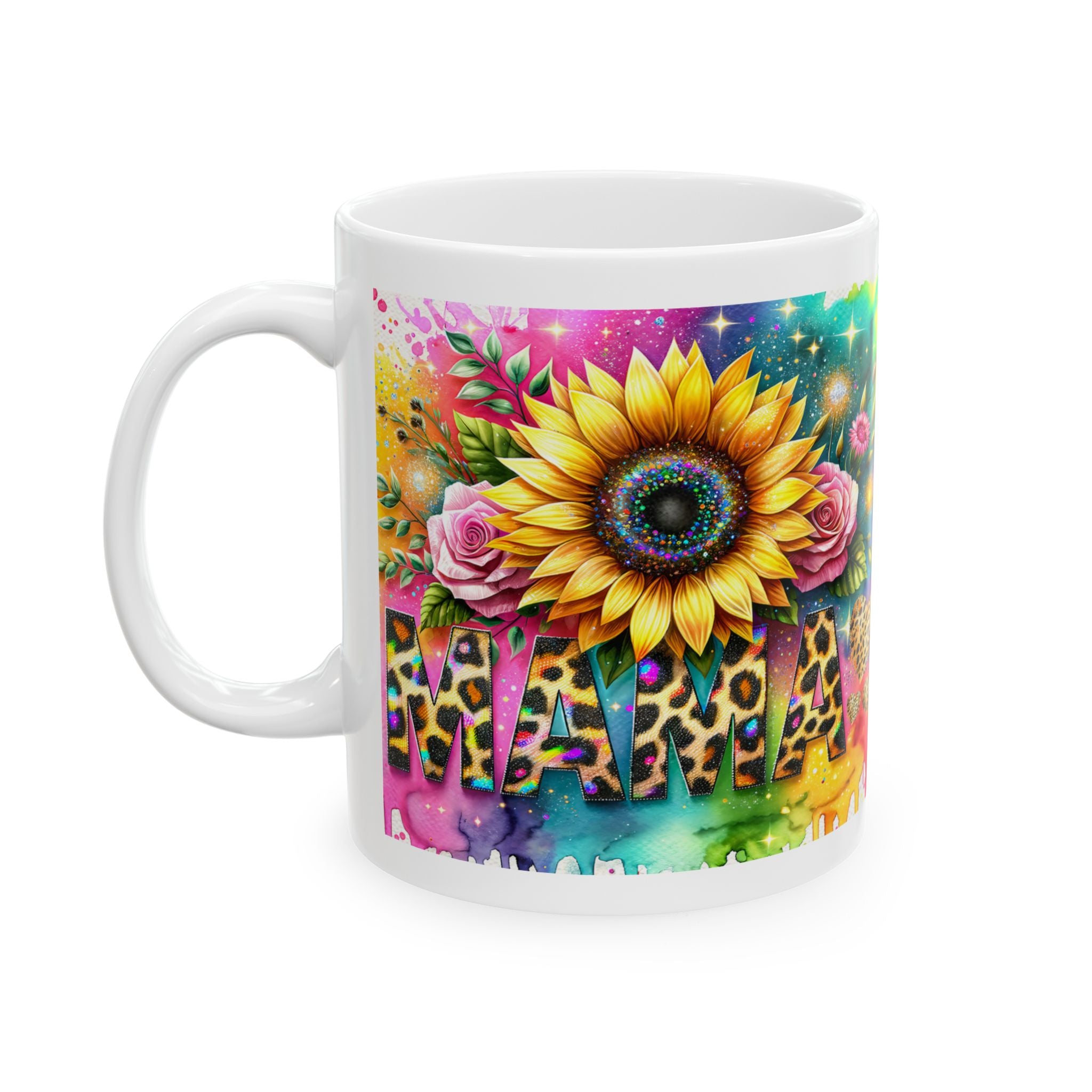 Vibrant Floral Leopard Print Mug | Colorful Coffee Cup for Mom | Cute Gift for Mother's Day, Birthdays, or Any Occasion
