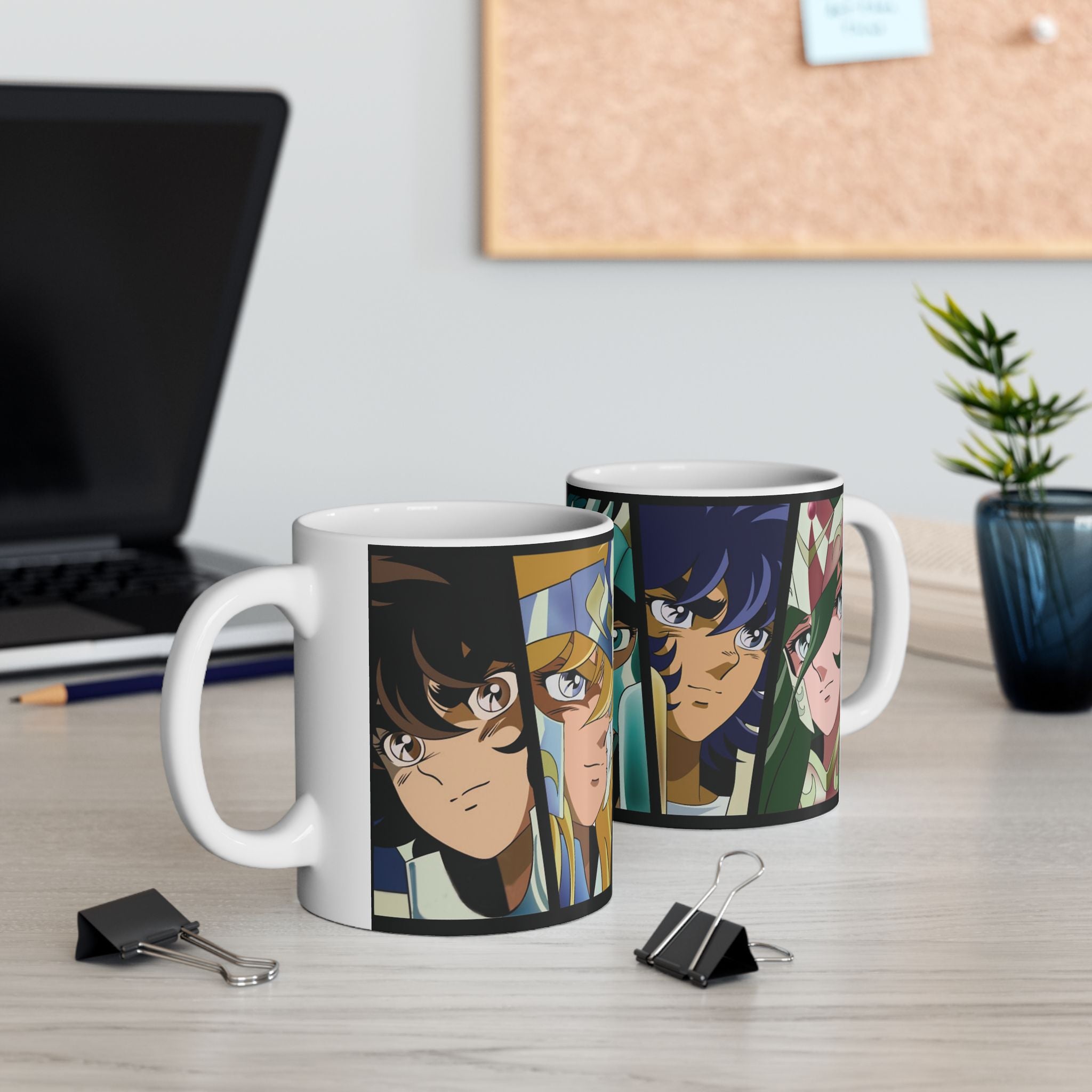 Anime Character Montage Mug — Saint Seiya Inspired Ceramic Coffee Cup (11oz, 15oz)