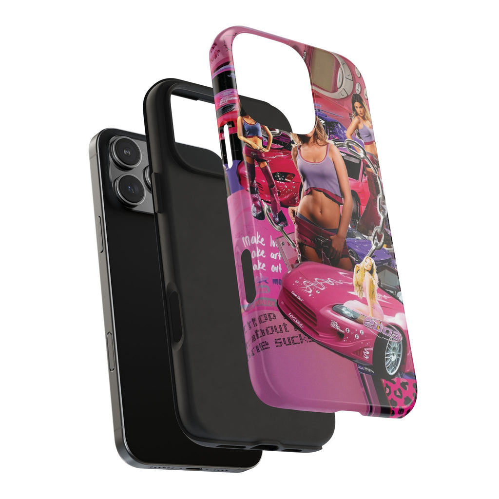 Vibrant Retro Tough Phone Case - Pink Car Aesthetic