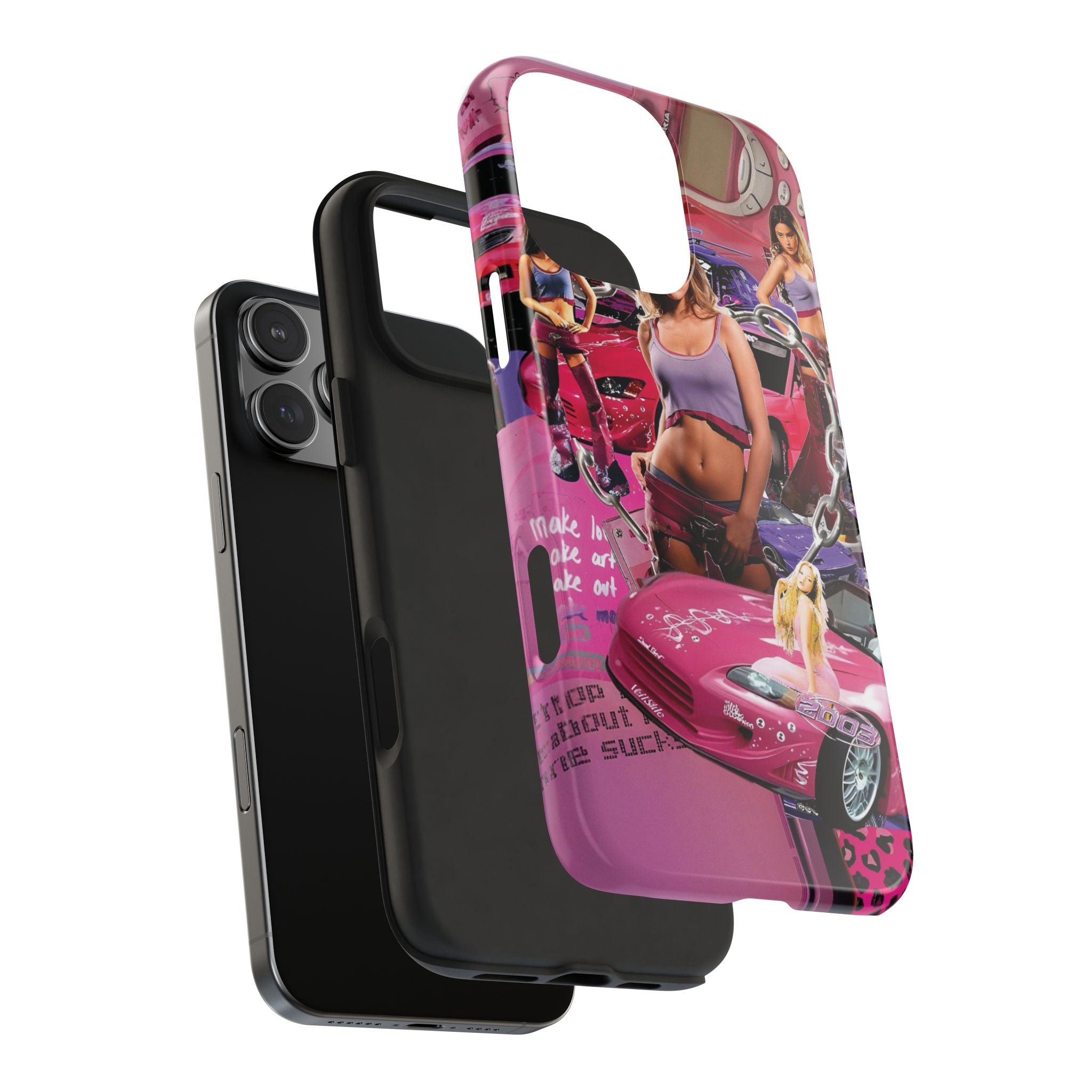Vibrant Retro Tough Phone Case - Pink Car Aesthetic