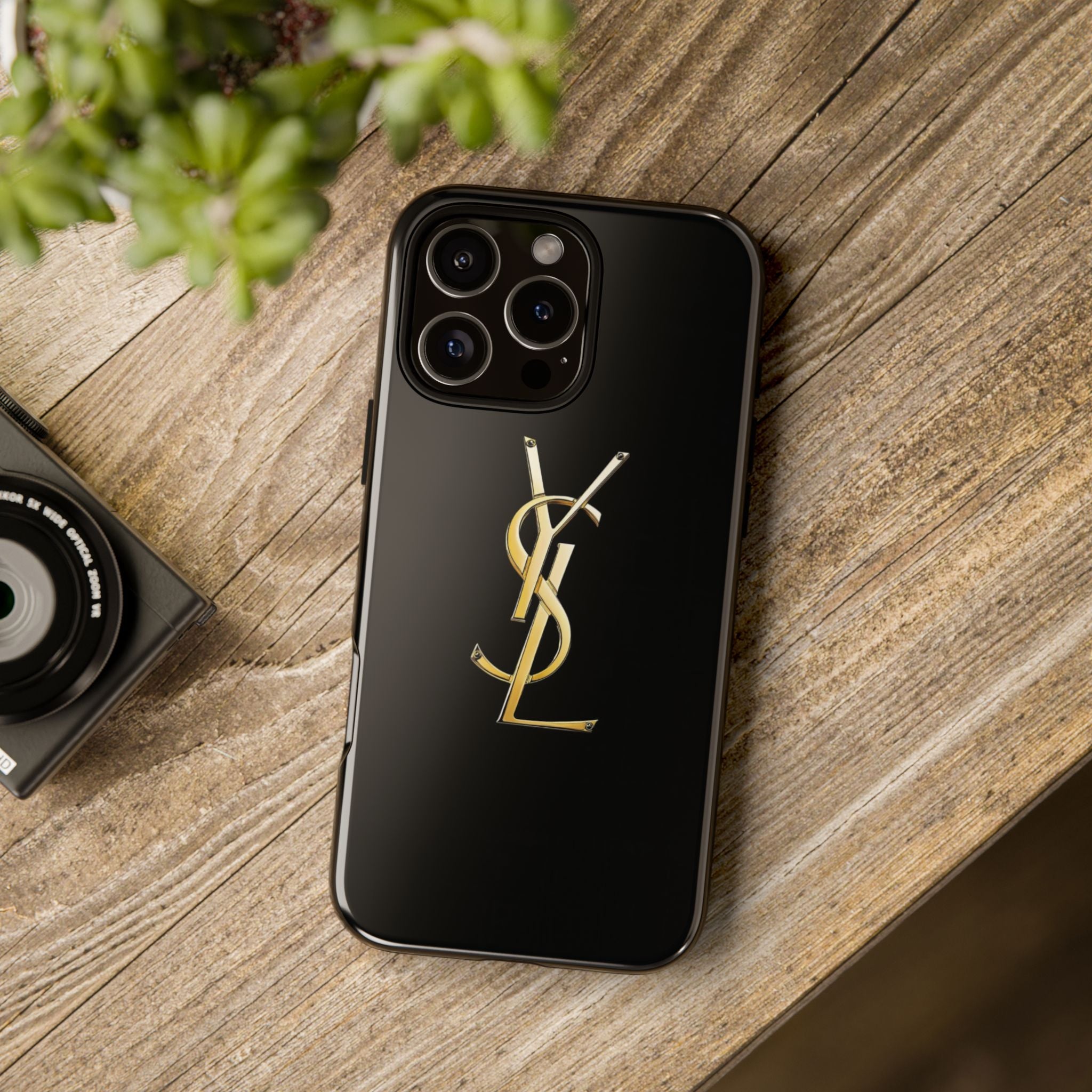 Gold Monogram Tough Phone Case – Luxury YSL-Inspired Protective Cover