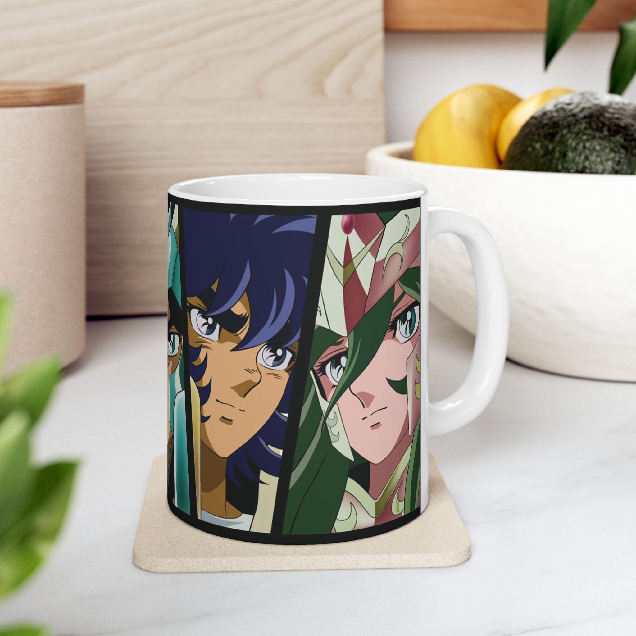 Anime Character Montage Mug — Saint Seiya Inspired Ceramic Coffee Cup (11oz, 15oz)