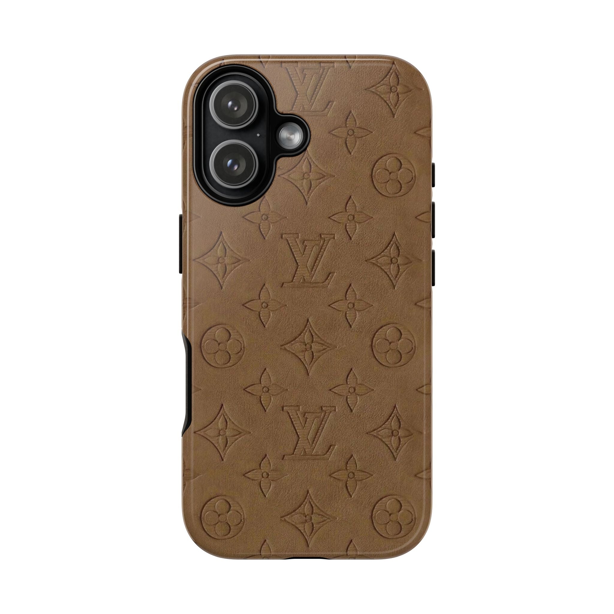 Luxury Monogram Tough Phone Case — Brown Embossed Leather Pattern