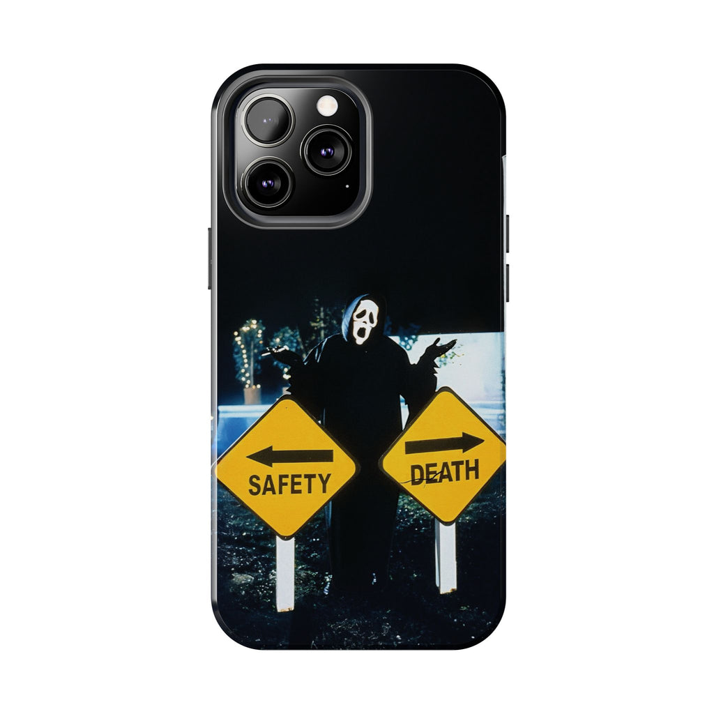Spooky Phone Cases with Safety and Death Design, Halloween Gift, Horror Movie Merch, Unique Phone Accessories, Fun and Functional