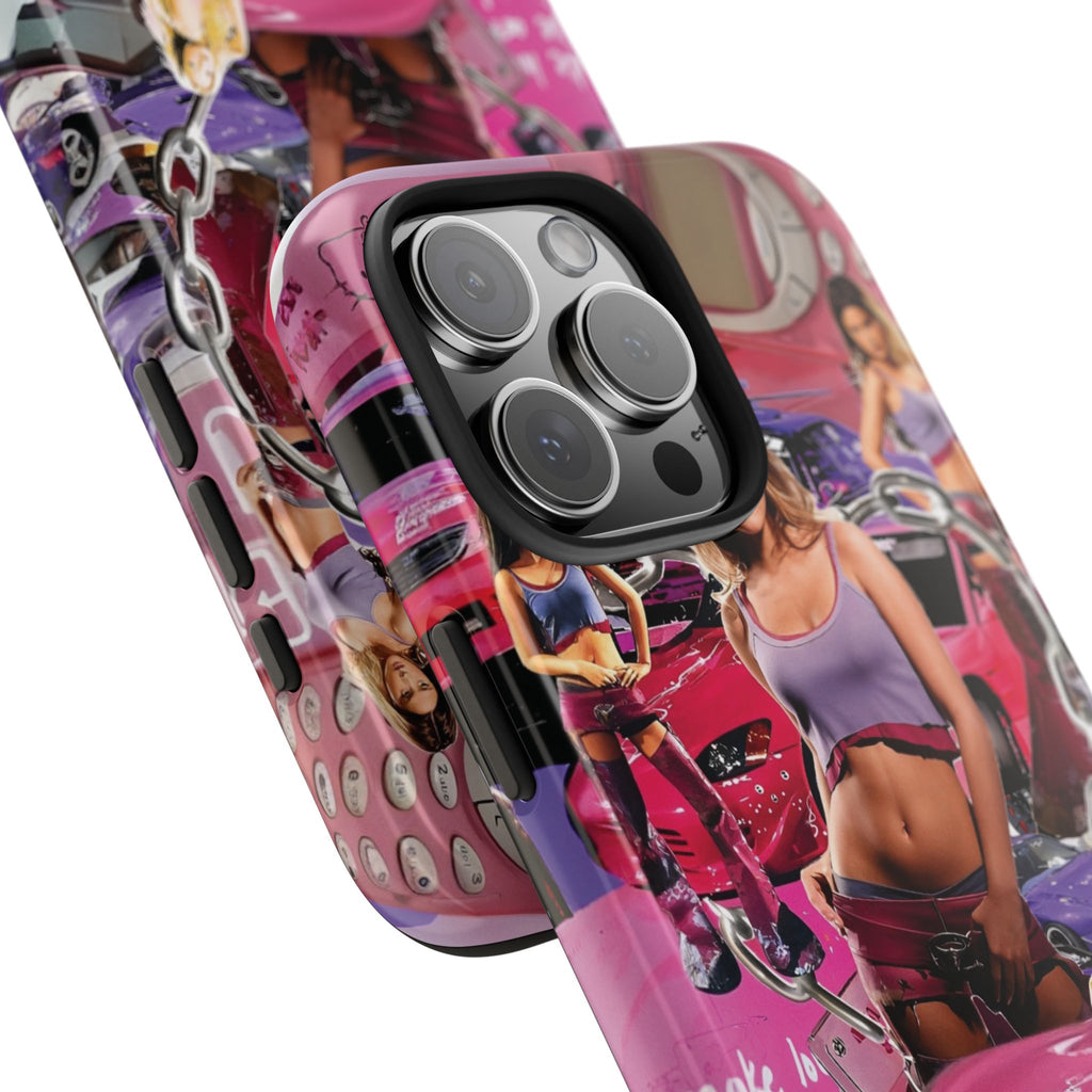 Vibrant Retro Tough Phone Case - Pink Car Aesthetic