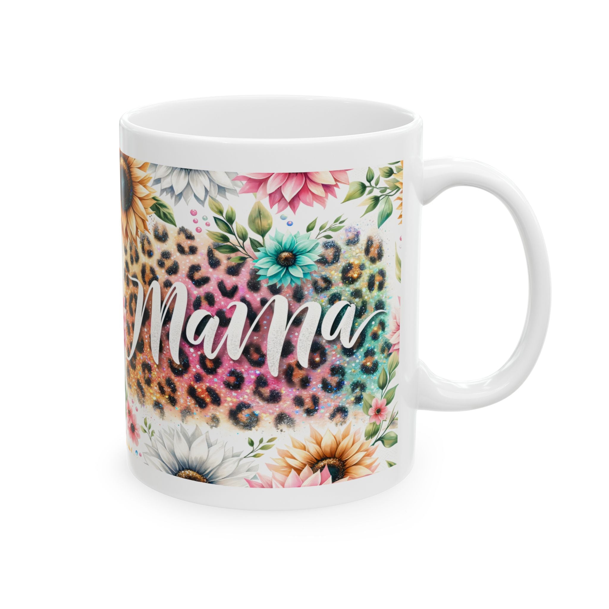 Floral Leopard Print Ceramic Mug, Mother's Day Gift, Coffee Cup, Personalized Mug, Cute Gift for Mom, Animal Print Mug
