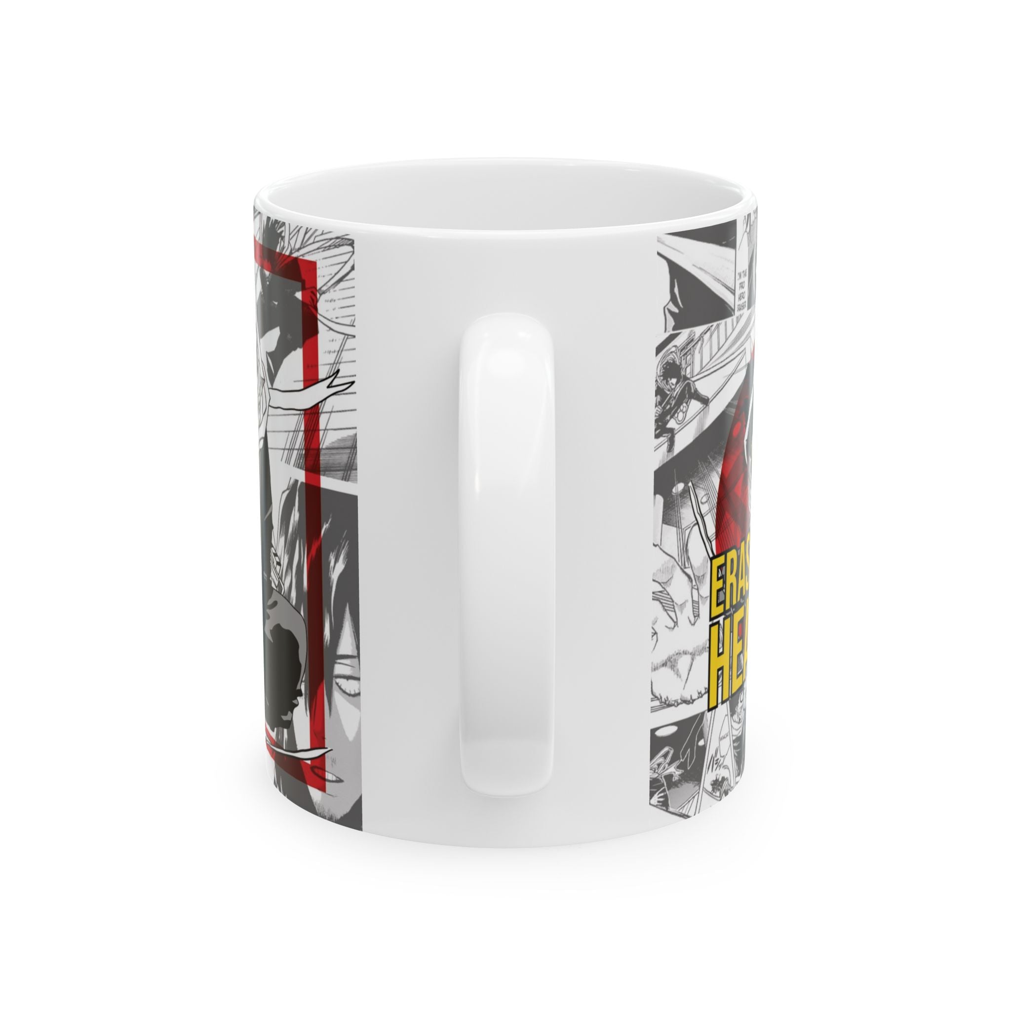 Anime Manga Collage Ceramic Mug (11oz/15oz) — Bold Black, Red & Yellow Character Design